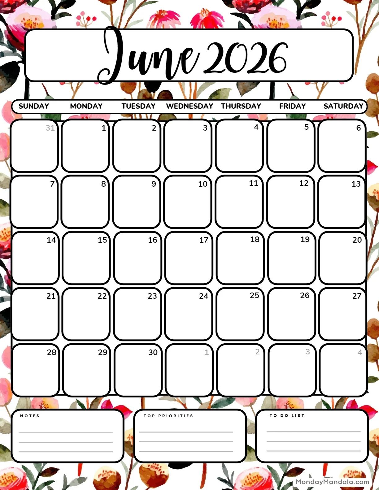 June 2026 Calendars 52 Free PDF Printables 