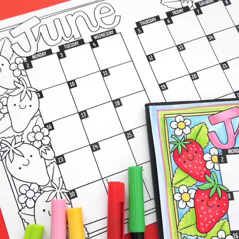 June Bullet Journal Calendar Printable Kate Hadfield Designs