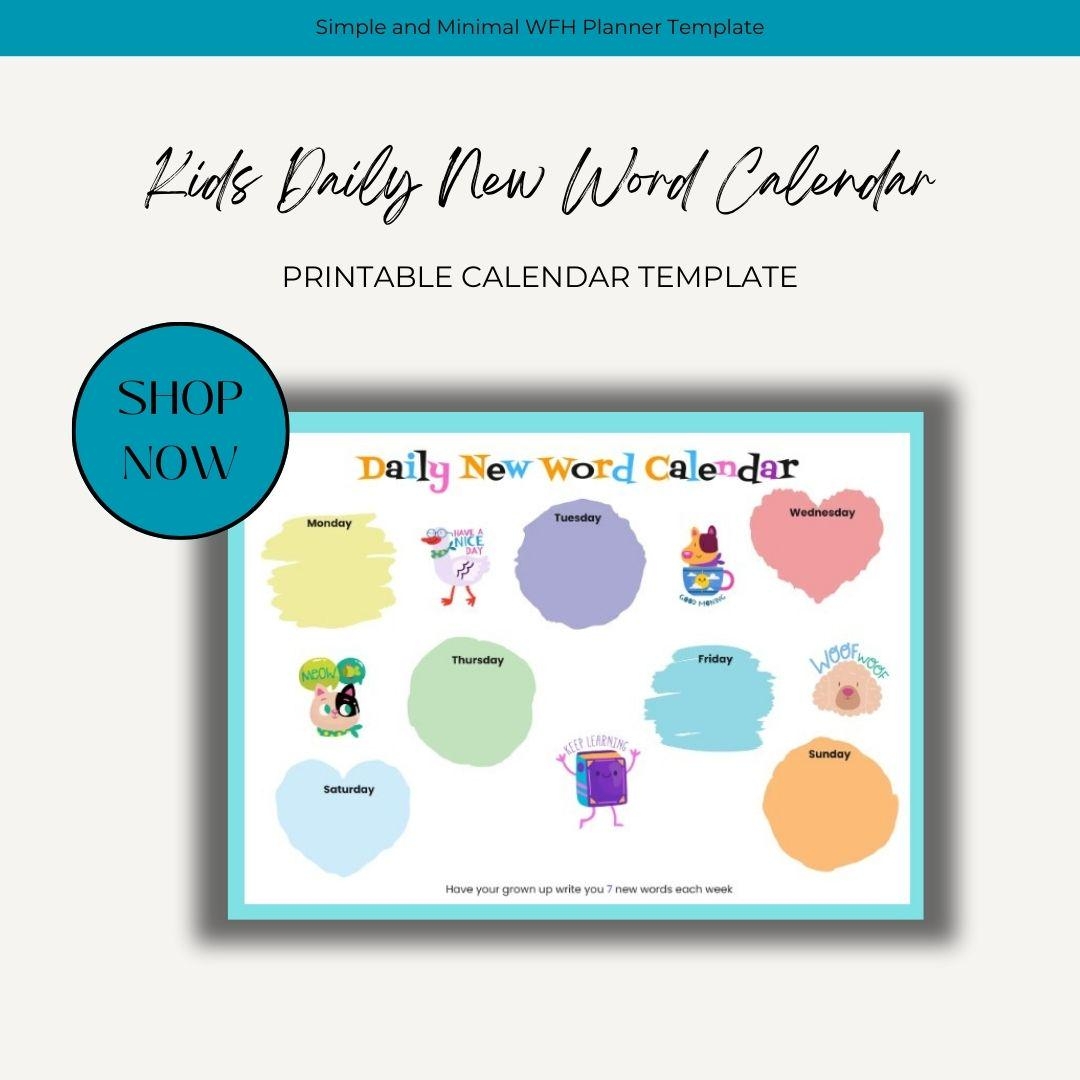 Kids Daily Word Calendar Etsy