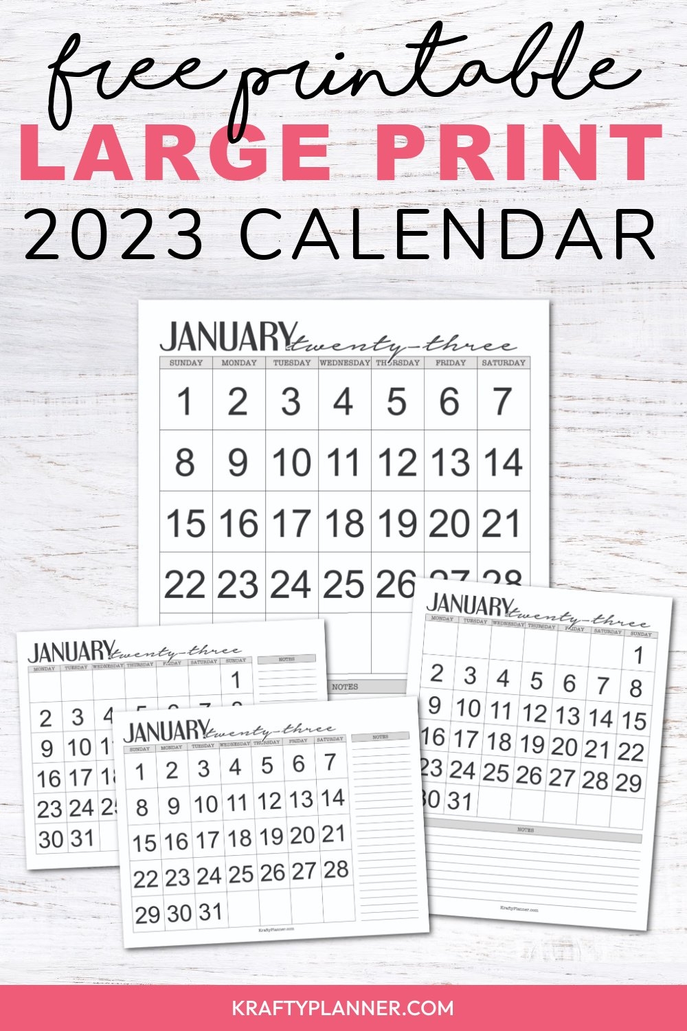 Large Print 2023 Calendar Free Printable Krafty Planner