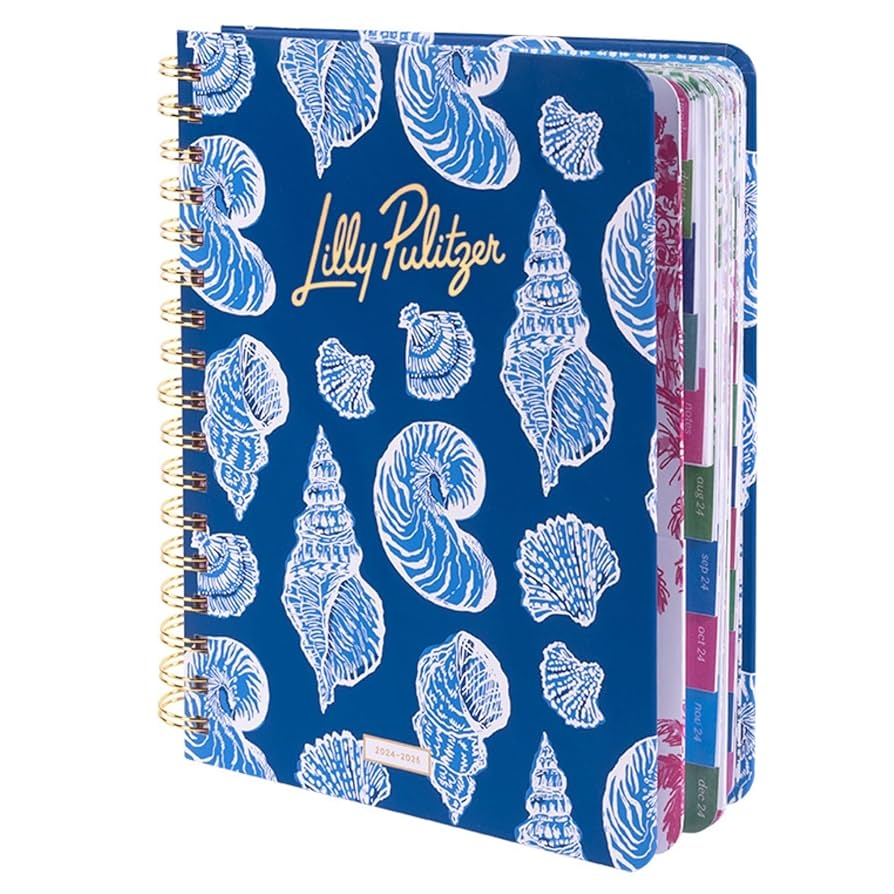 Lilly Pulitzer Large Planner August 2024 December 2025 Weekly Agenda Monthly Calendar Stickers Pockets Spiral Binding Shell Of A Good Time Office Products Amazon