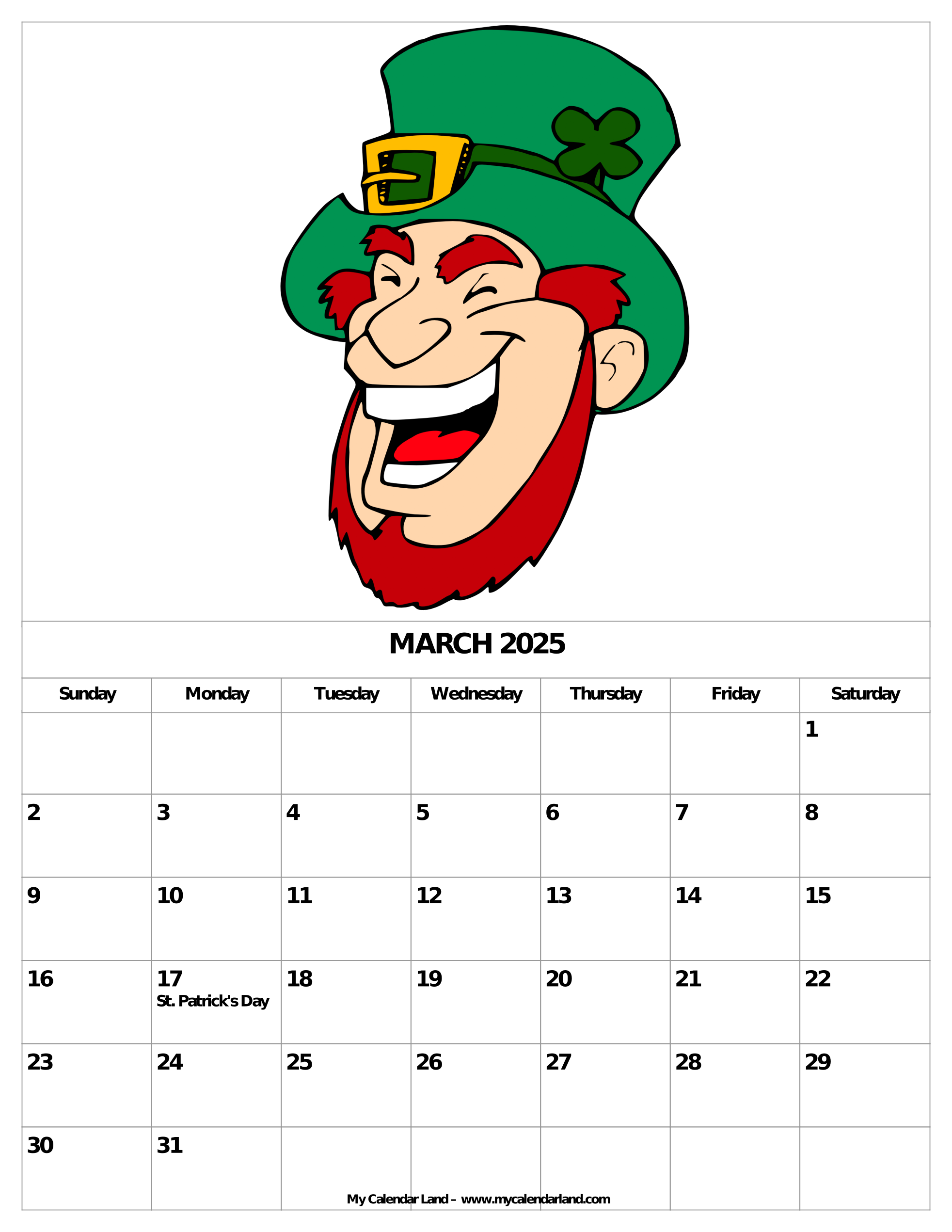 Free Printable Calendar St Patrick Days 2025