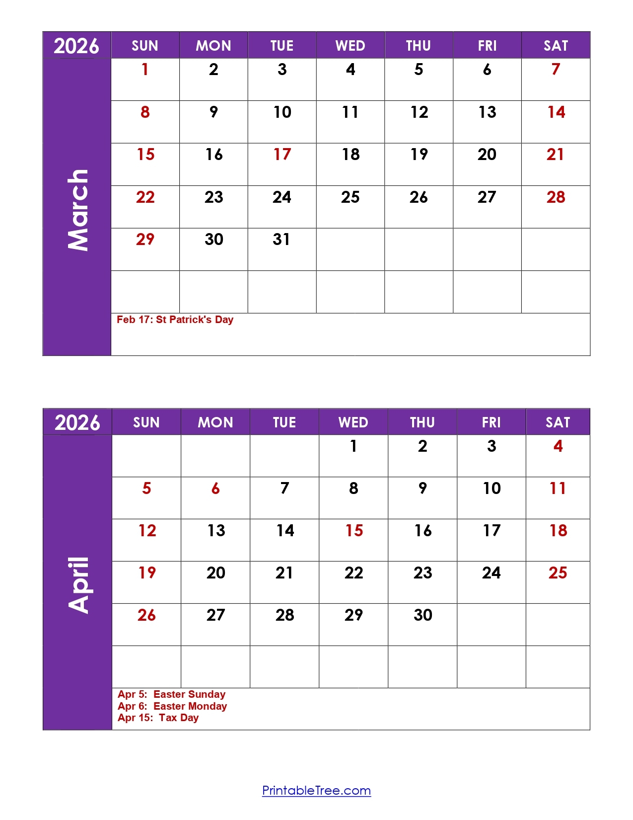 April 2026 Printable Calendar With Holidays