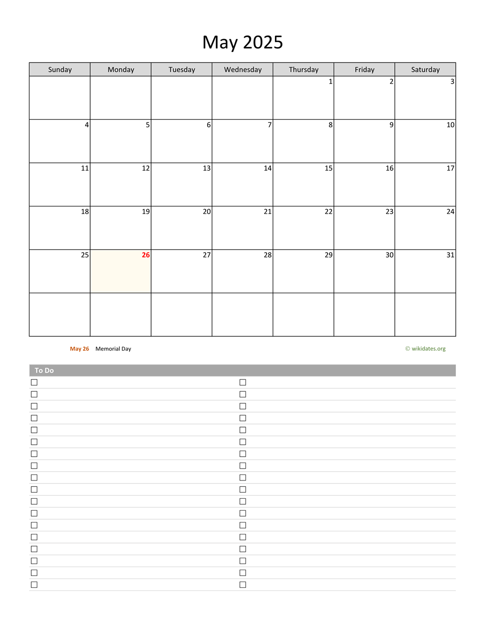 2025 Printable Calendar With List