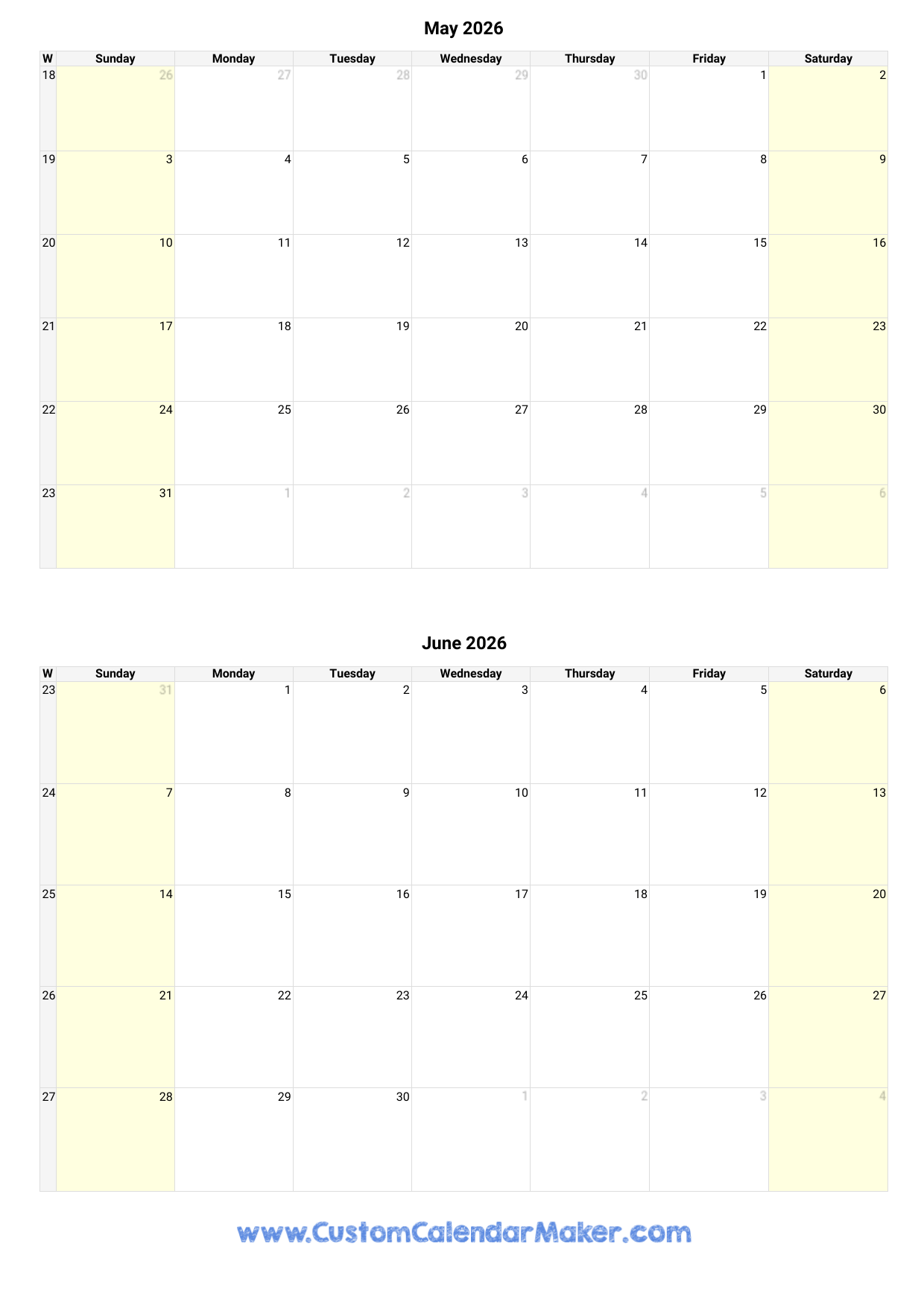 Printable June Calendars 2026