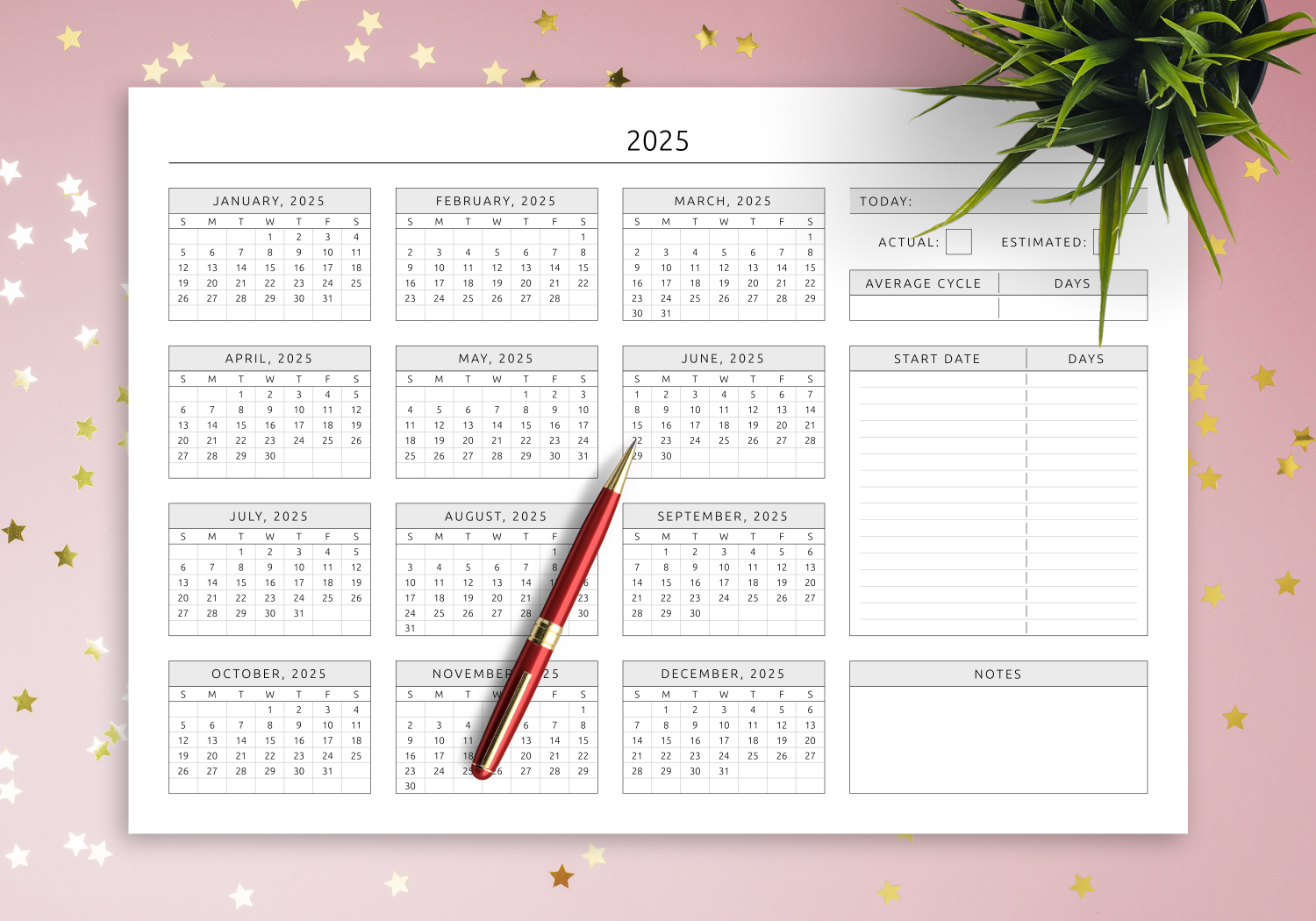 Menstrual Cycle Calendar Template Track Periods Symptoms