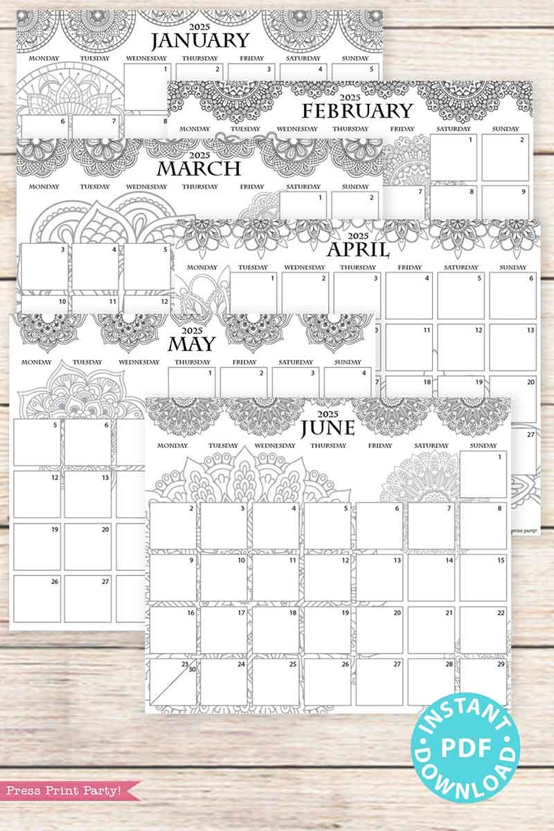 Printable 2025 Calendar Coloring Pages