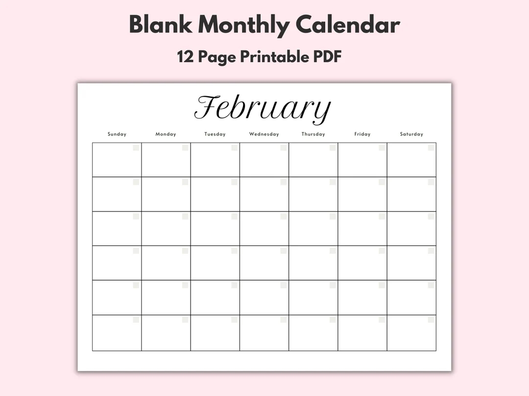 Monthly Blank Calendar Printable Calendar Template Horizontal Printable Calendar Pages PDF Printable Instant Download Simple Calendar Etsy