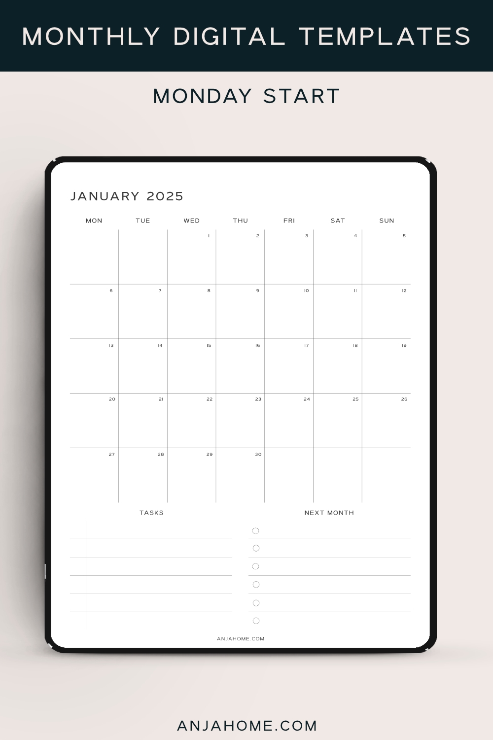 2025 Monthly Portrait Calendar Printables