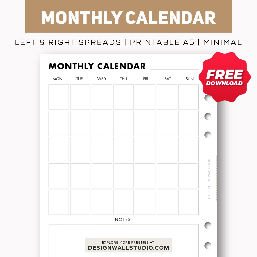 Free Pdf Printable Monthly Calendar