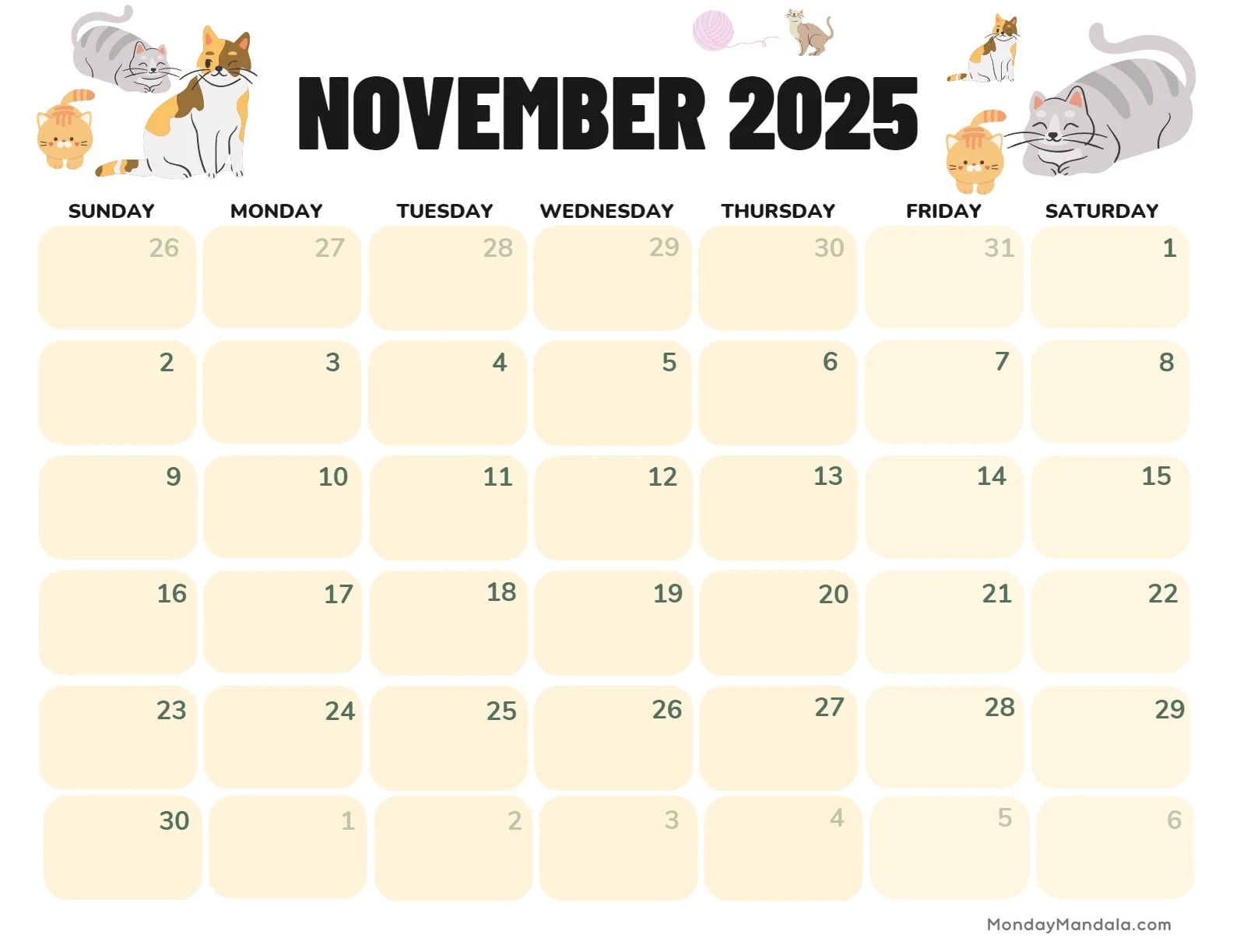 October And November 2025 Landscape Monthly Calendar Printable