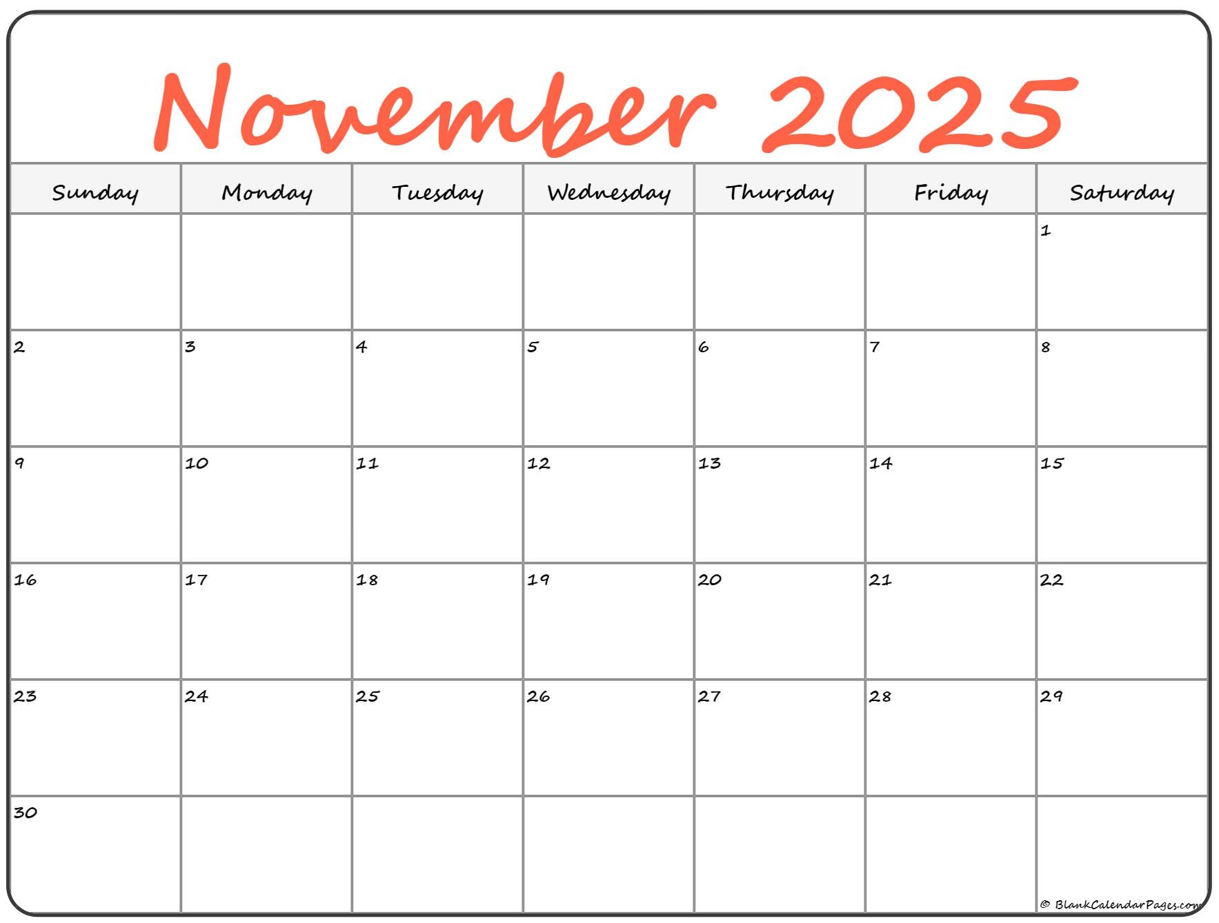 November 2025 Calendar Free Printable Calendars
