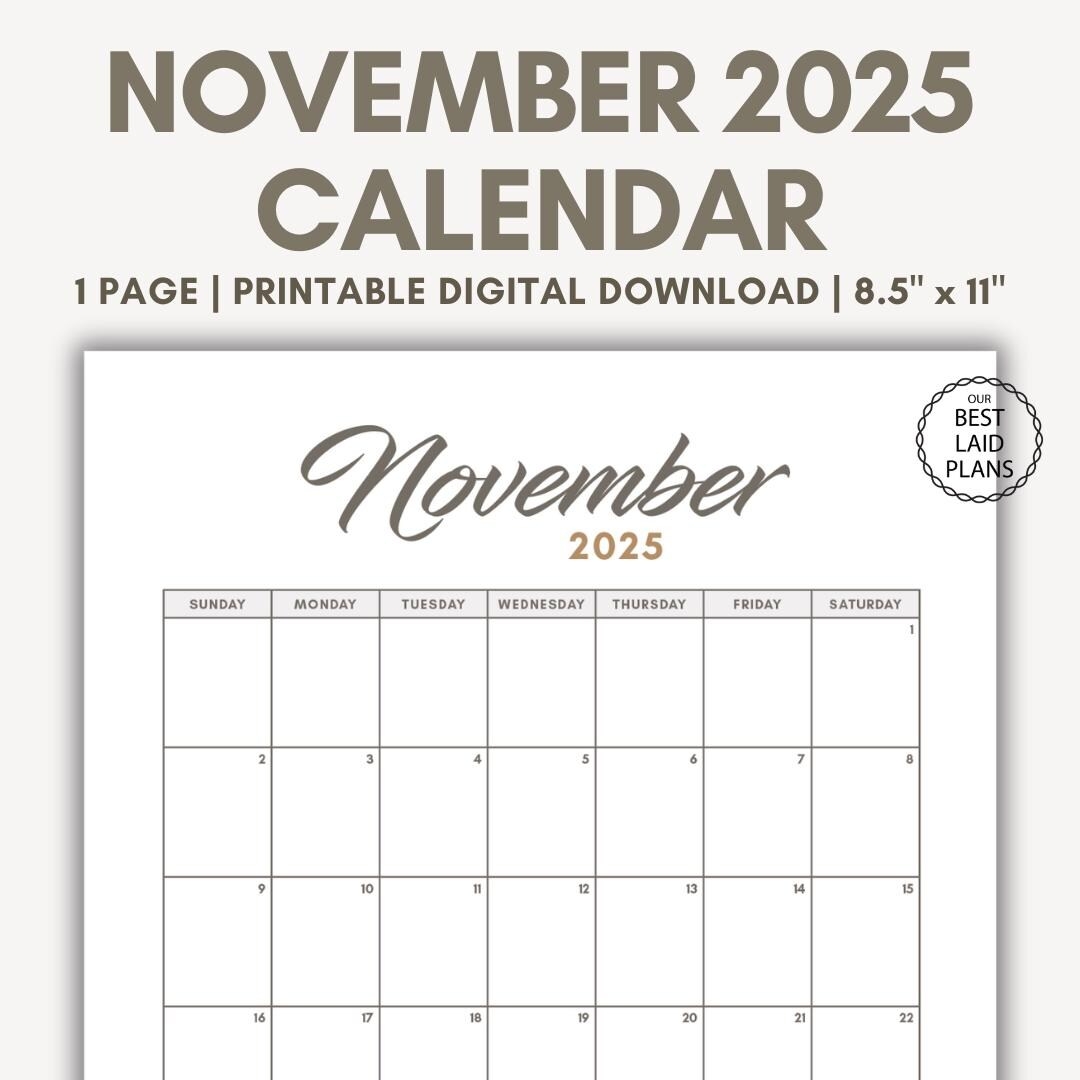 November 2025 Calendar Printable PDF November 2025 Page November 2025 Boho November Calendar 2025 Cute Calendar Nov Cal Digital Download Etsy