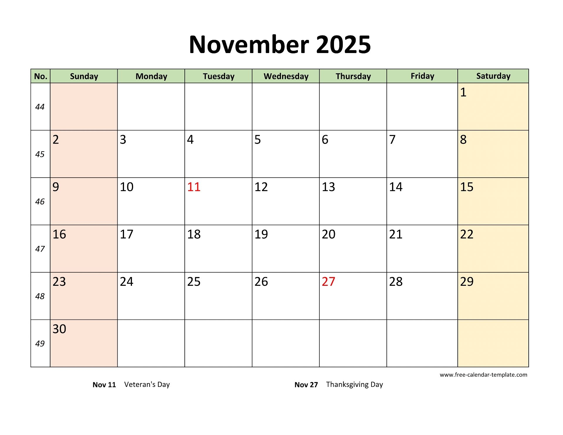 Free Printable Town Calendars For November 2025