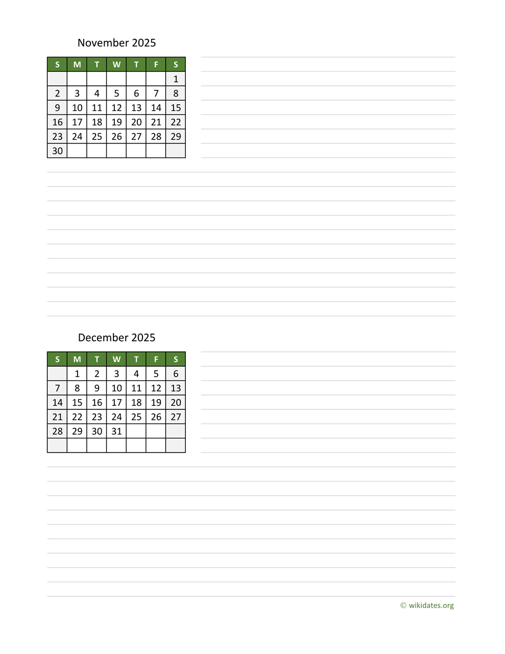 November And December 2025 Printable Calendar