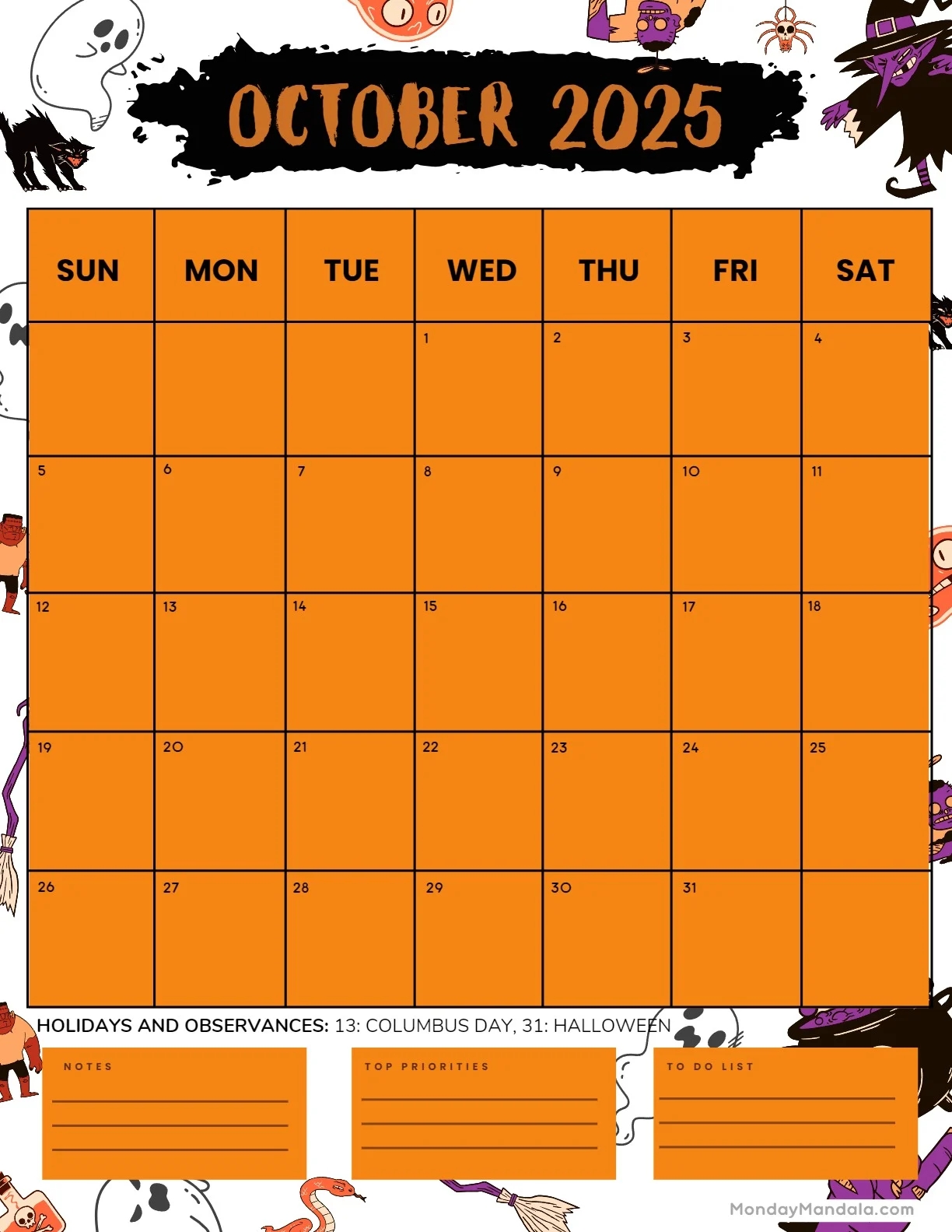 Free October Harvest 2025 Calendar Printable