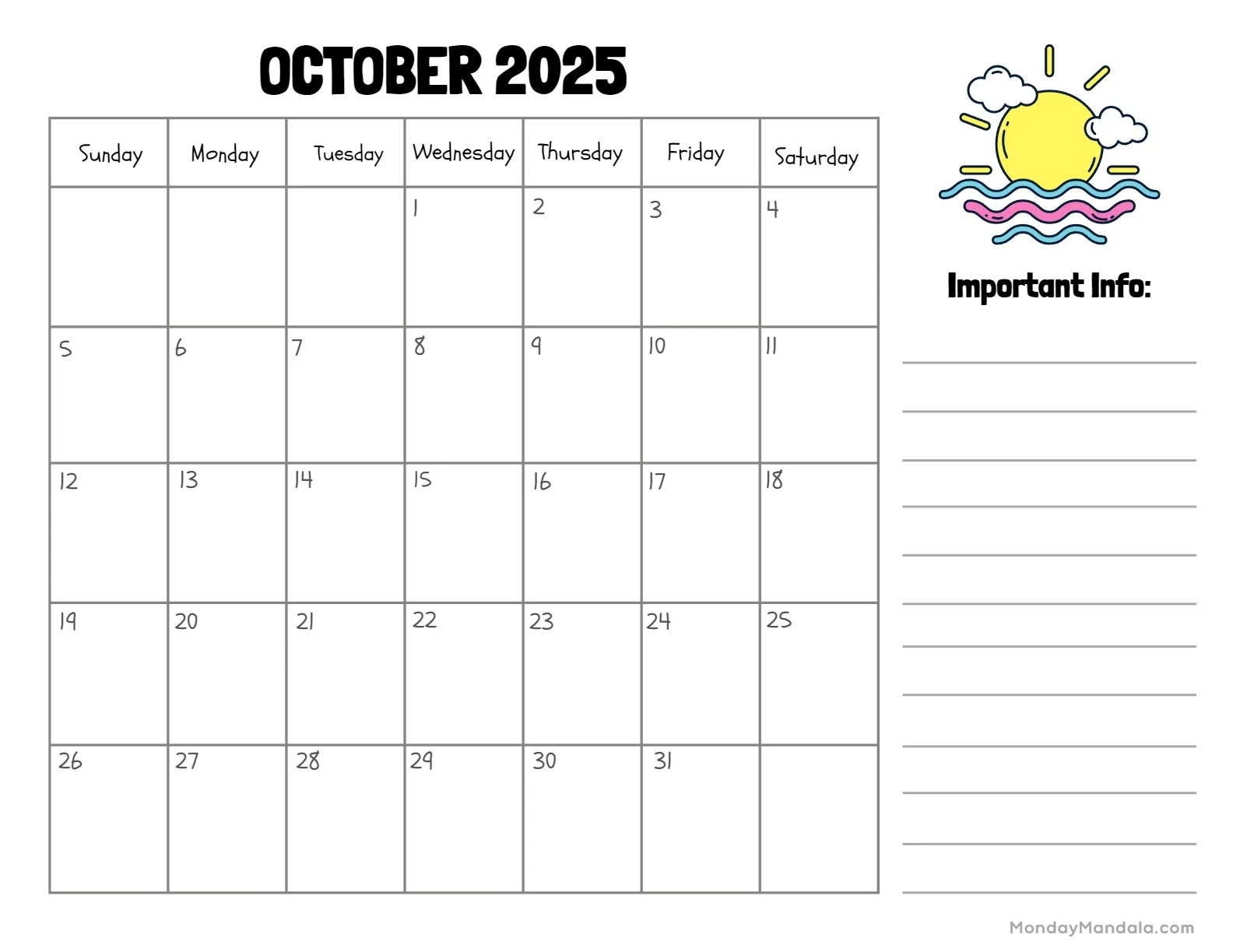 October 2025 Calendar 52 Free PDF Printables 