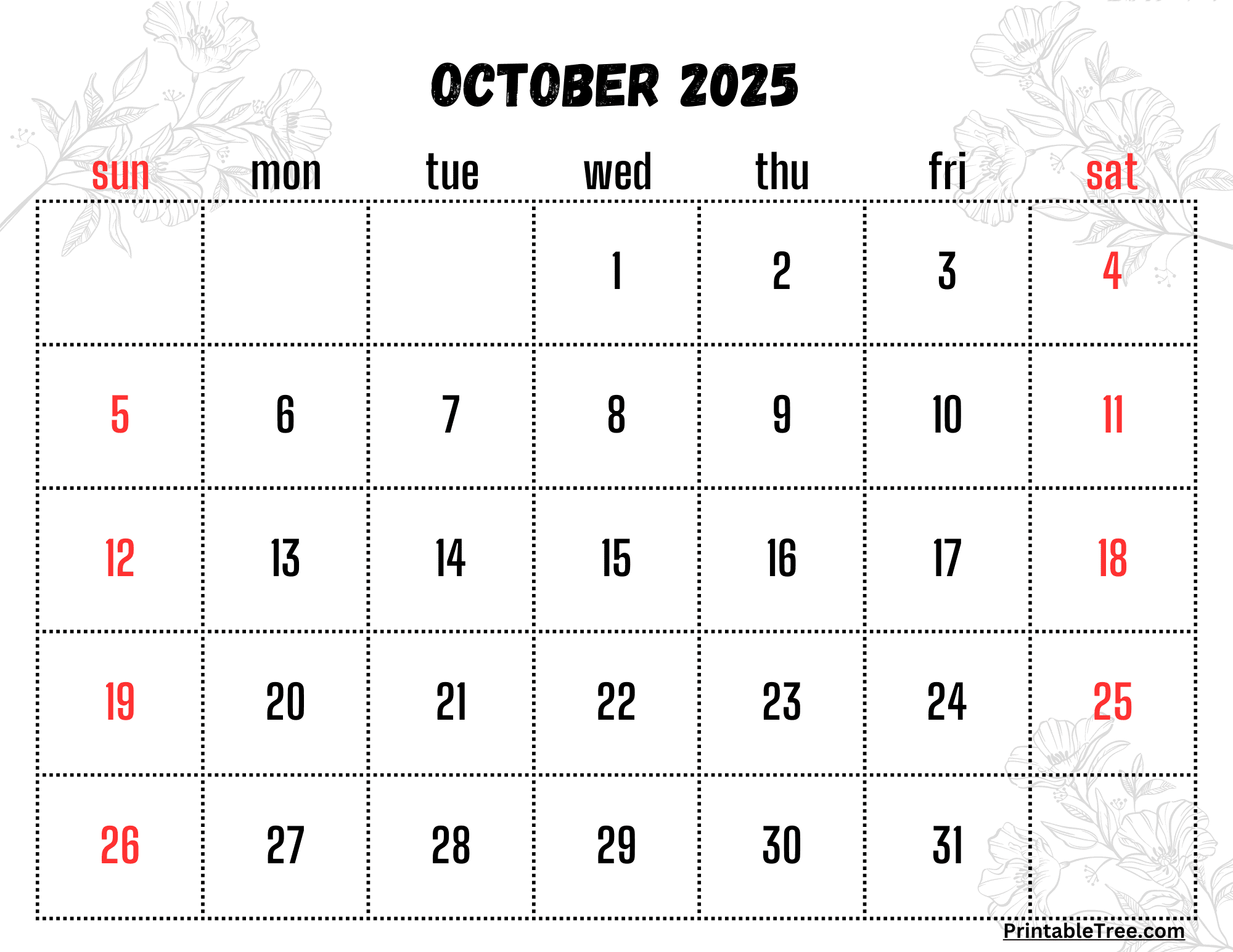 Printable October 2025 Calendar Pdf