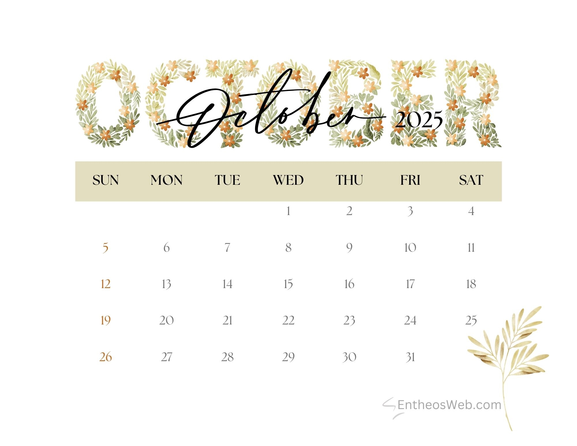Printable A Calendar Com October 2025