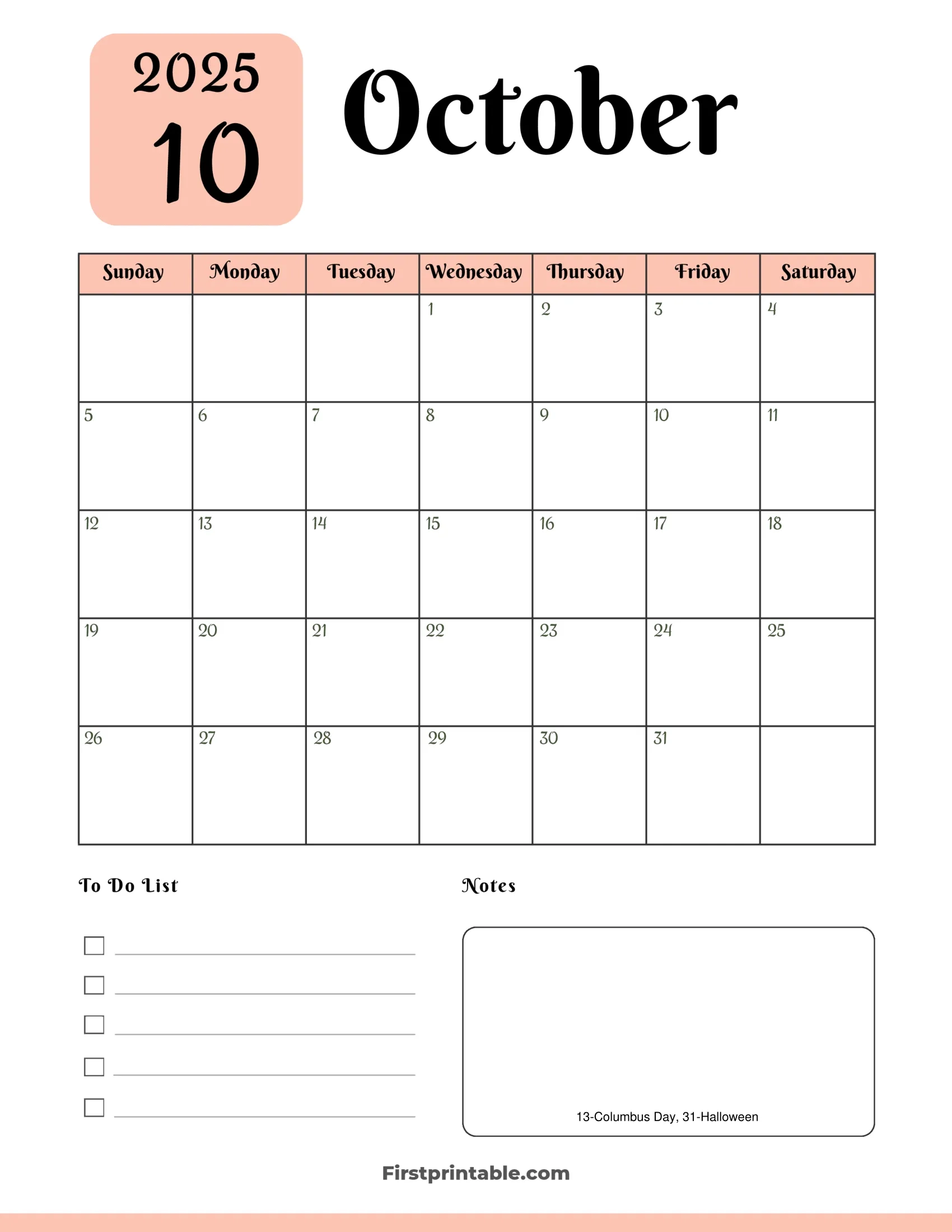 Printable Calendar 2025 October With Holidays