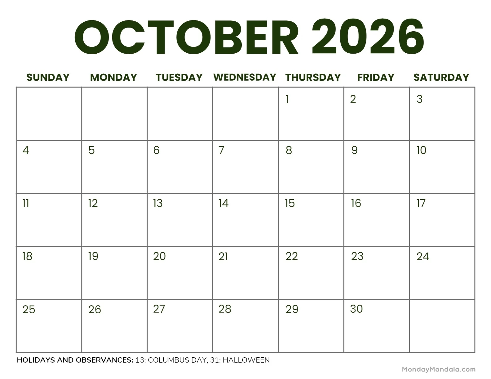 August September October 2026 Calendar Printable