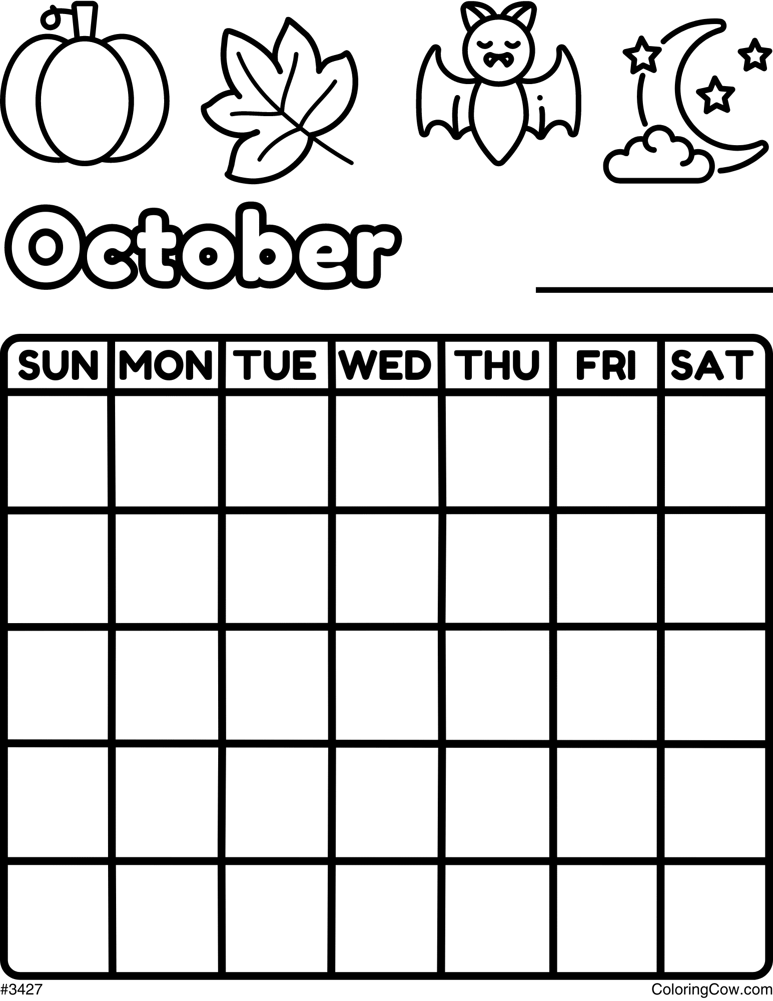 october calendar coloring page