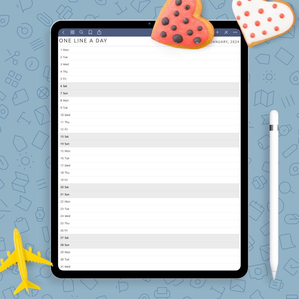 one line a day monthly planner template template printable pdf