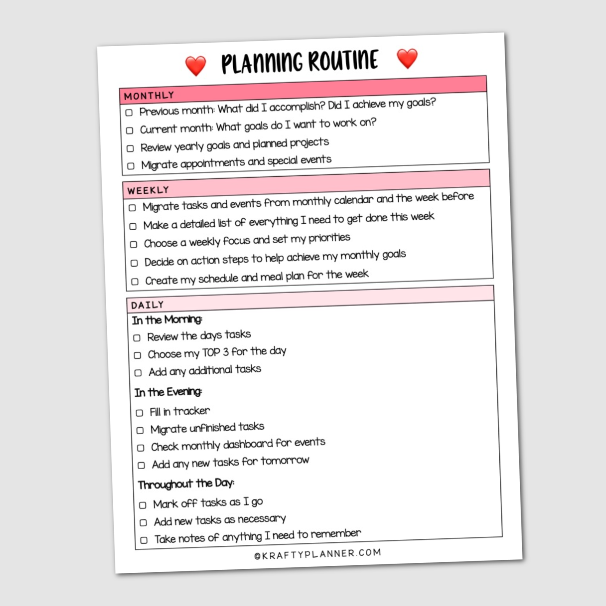 Planning Routine Free Printable Checklist Krafty Planner