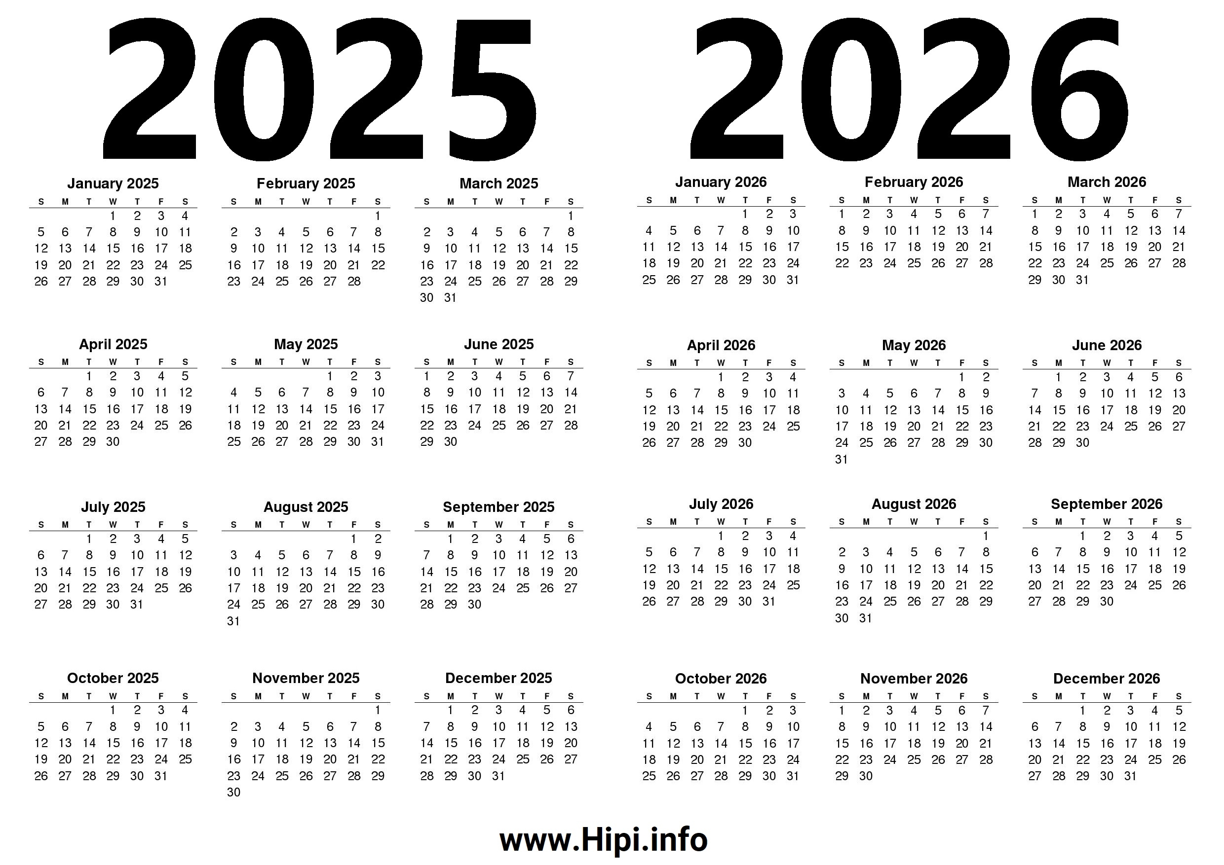 Printable 2025 And 2026 Calendar Two Years Hipi info 
