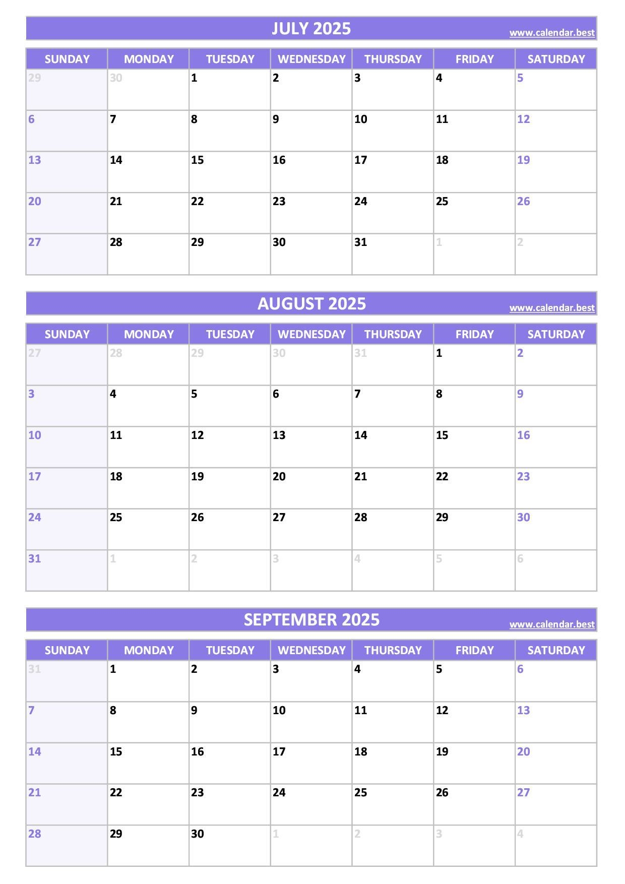 September 2025 Monthly Calendar Printable