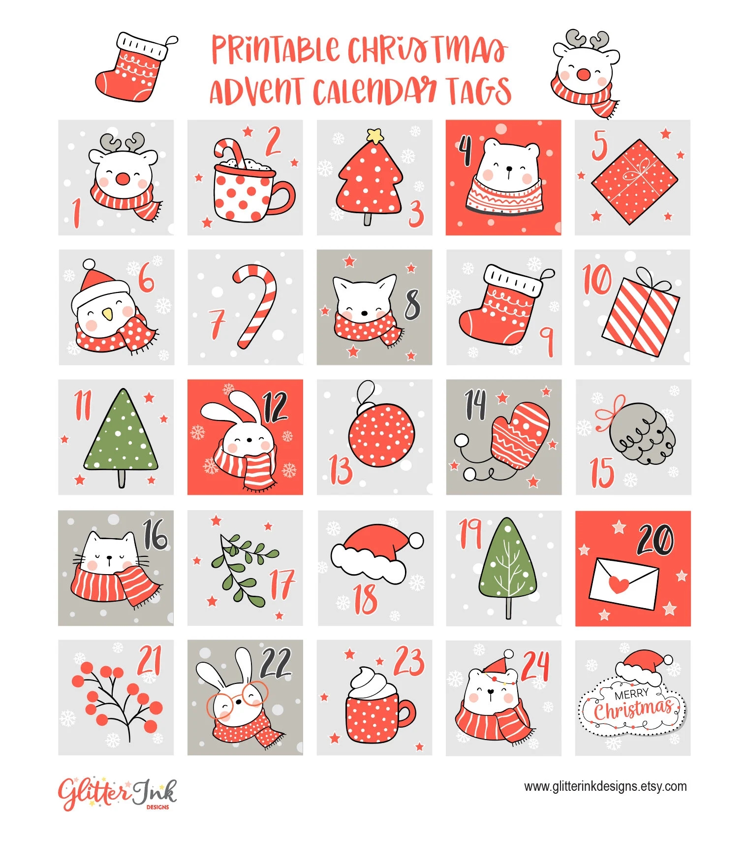 Printable Advent Calendar Tags Christmas Advent Calendar Cards Christmas Countdown Digital Download Etsy Ireland