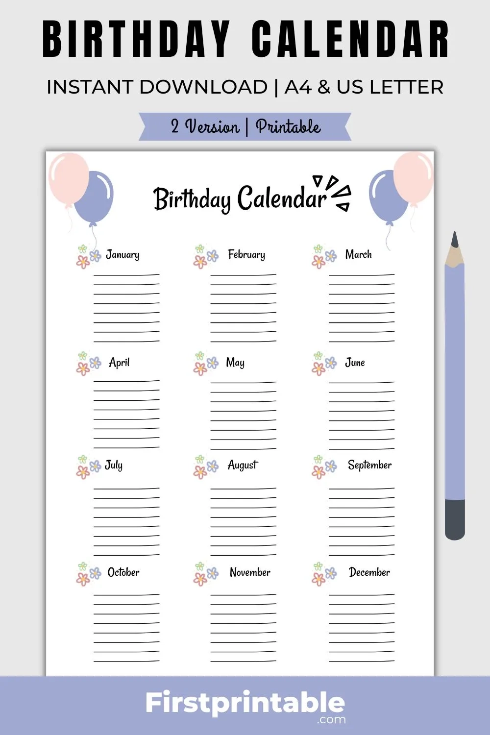 Birthday Calendar Printable Free