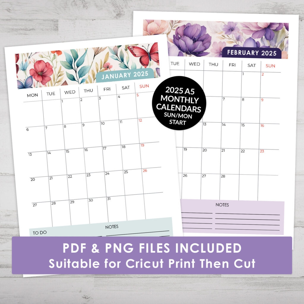 Printable Calendars 2025 Watercolor Floral Space And Quiet