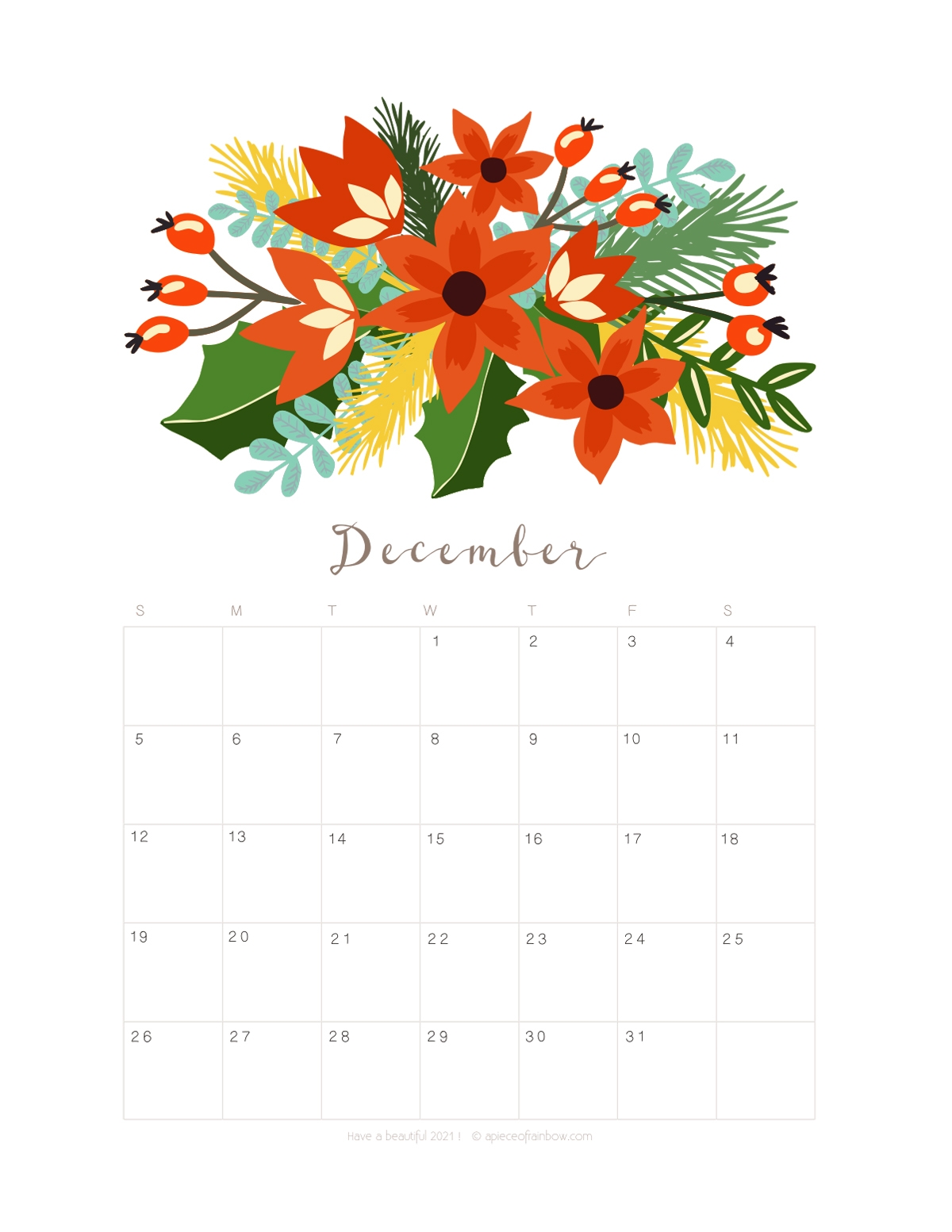 Printable December 2021 Calendar Monthly Planner 2 Designs Flowers Modern A Piece Of Rainbow Printable December 2021 Calendar Monthly Planner 2 Designs Flowers Modern A Piece Of Rainbow