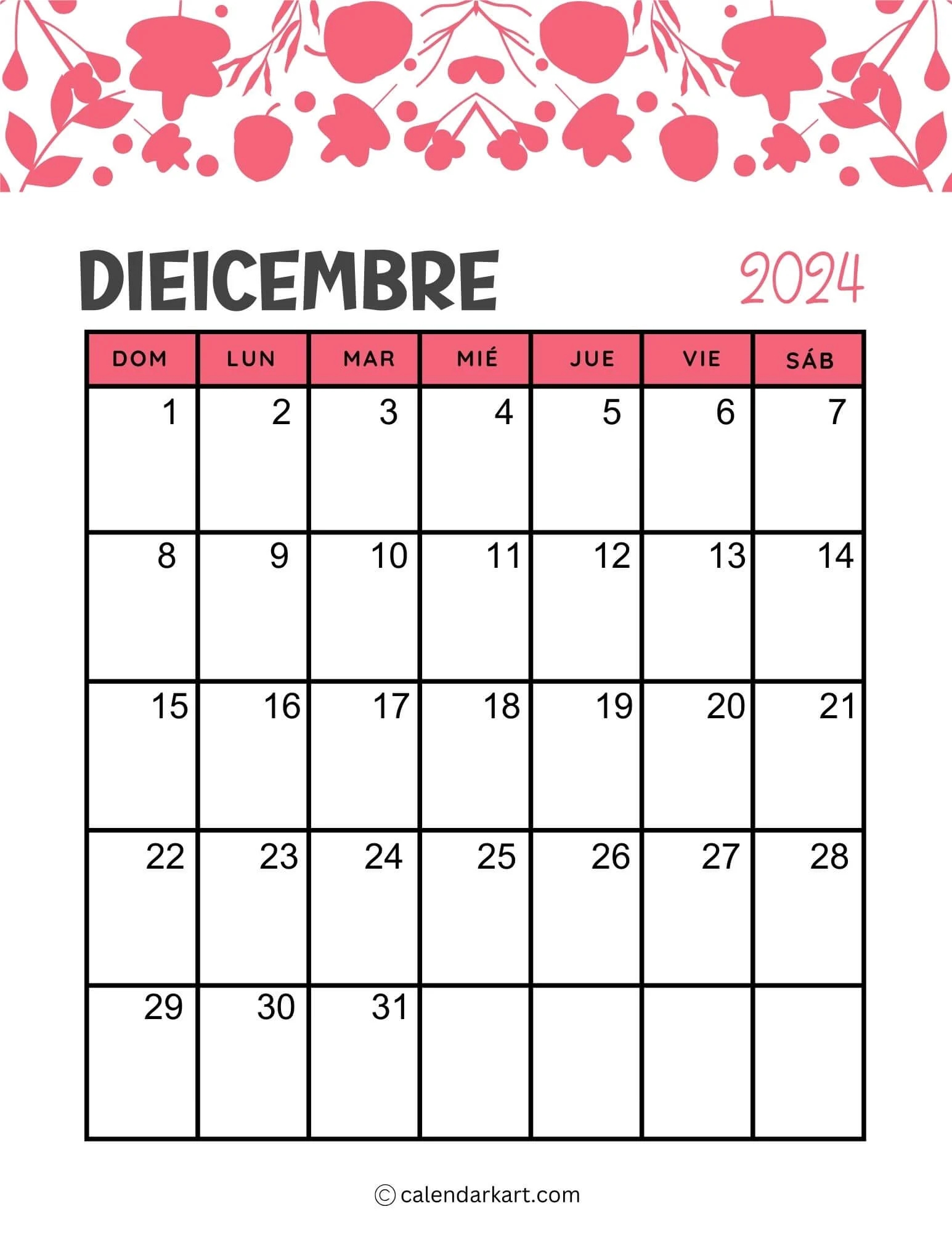 Printable December 2025 Calendars Free Pdf CalendarKart