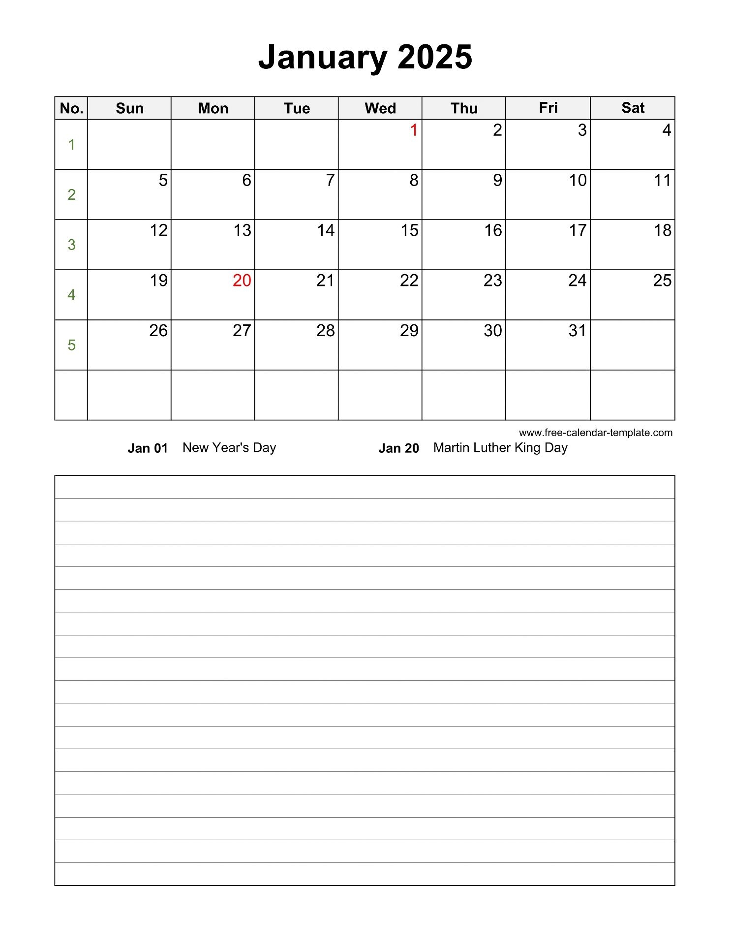 Printable Monthly 2025 Calendar With Space For Appointments vertical Free calendar template Printable Monthly 2025 Calendar With Space For Appointments vertical Free calendar template