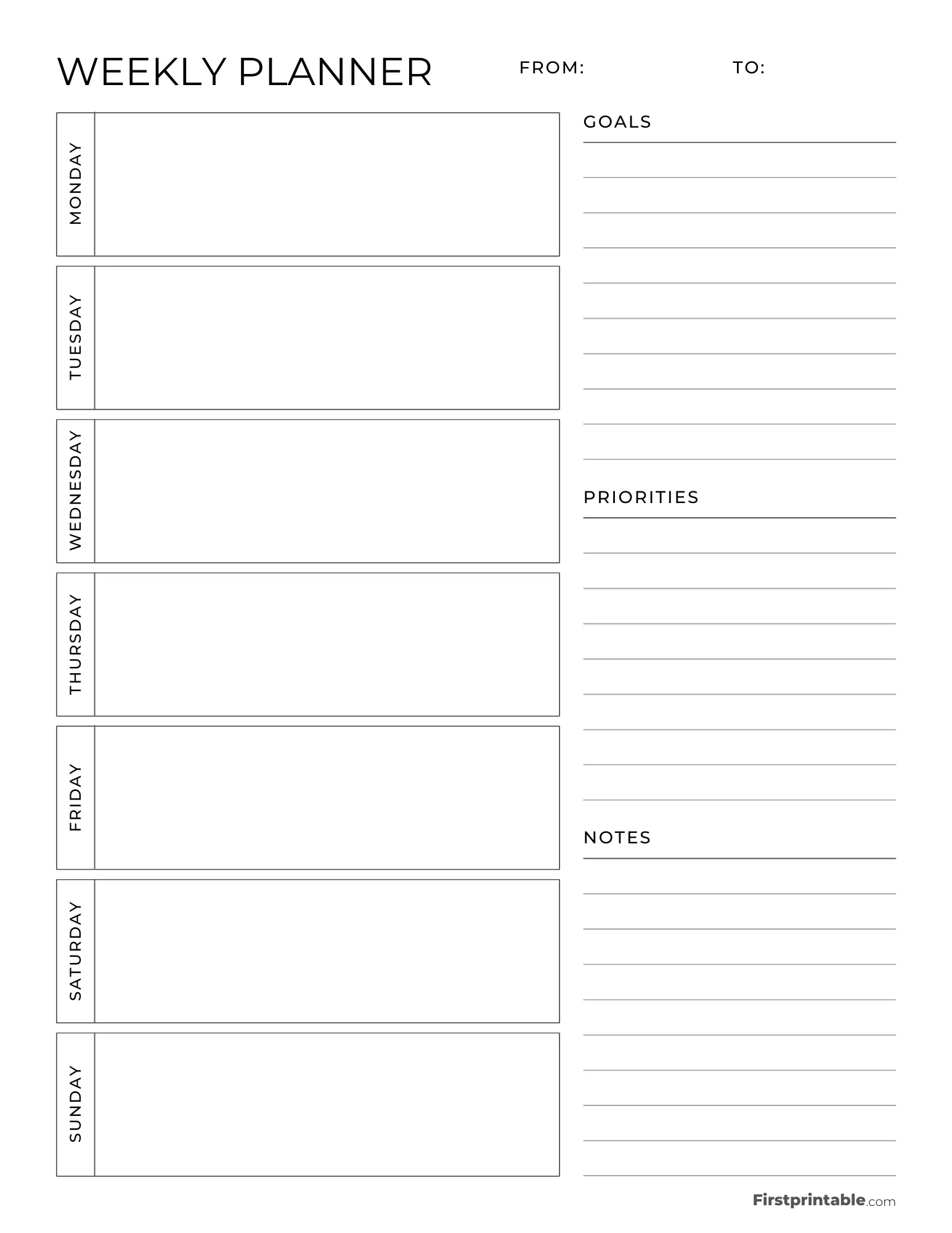 Weekly Blank Calendar Printable Free