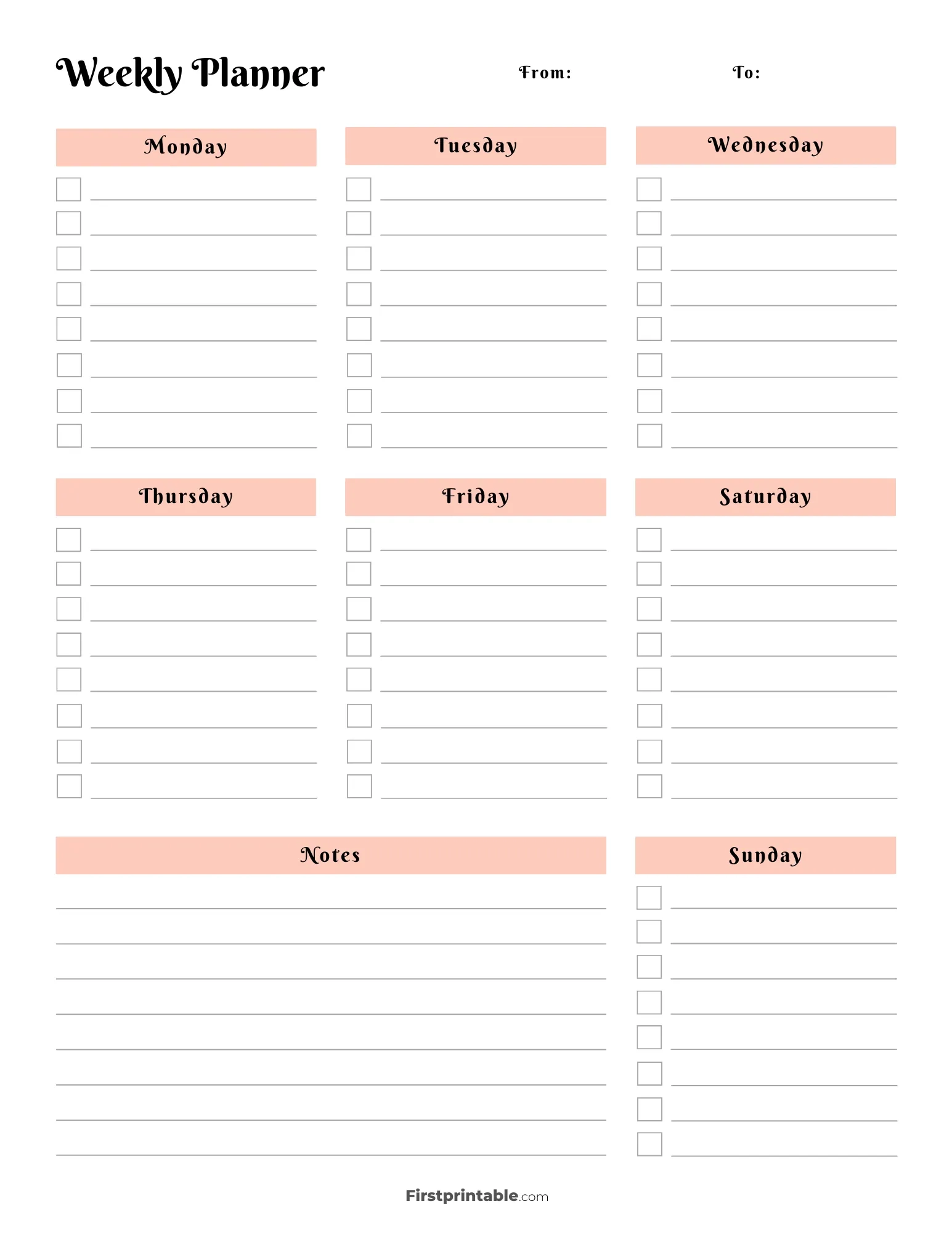 Printable Weekly Calendar Planner Free Templates