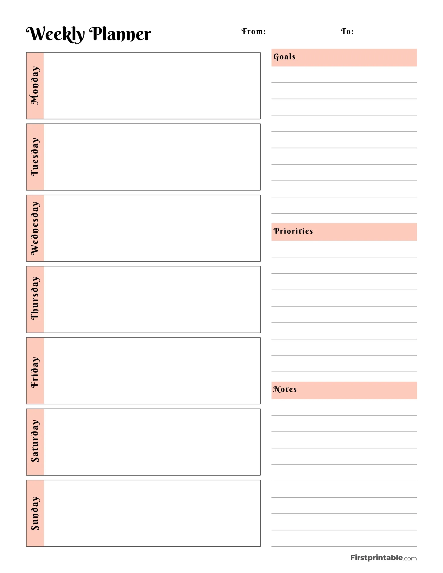 Days Of Week Calendar Printable