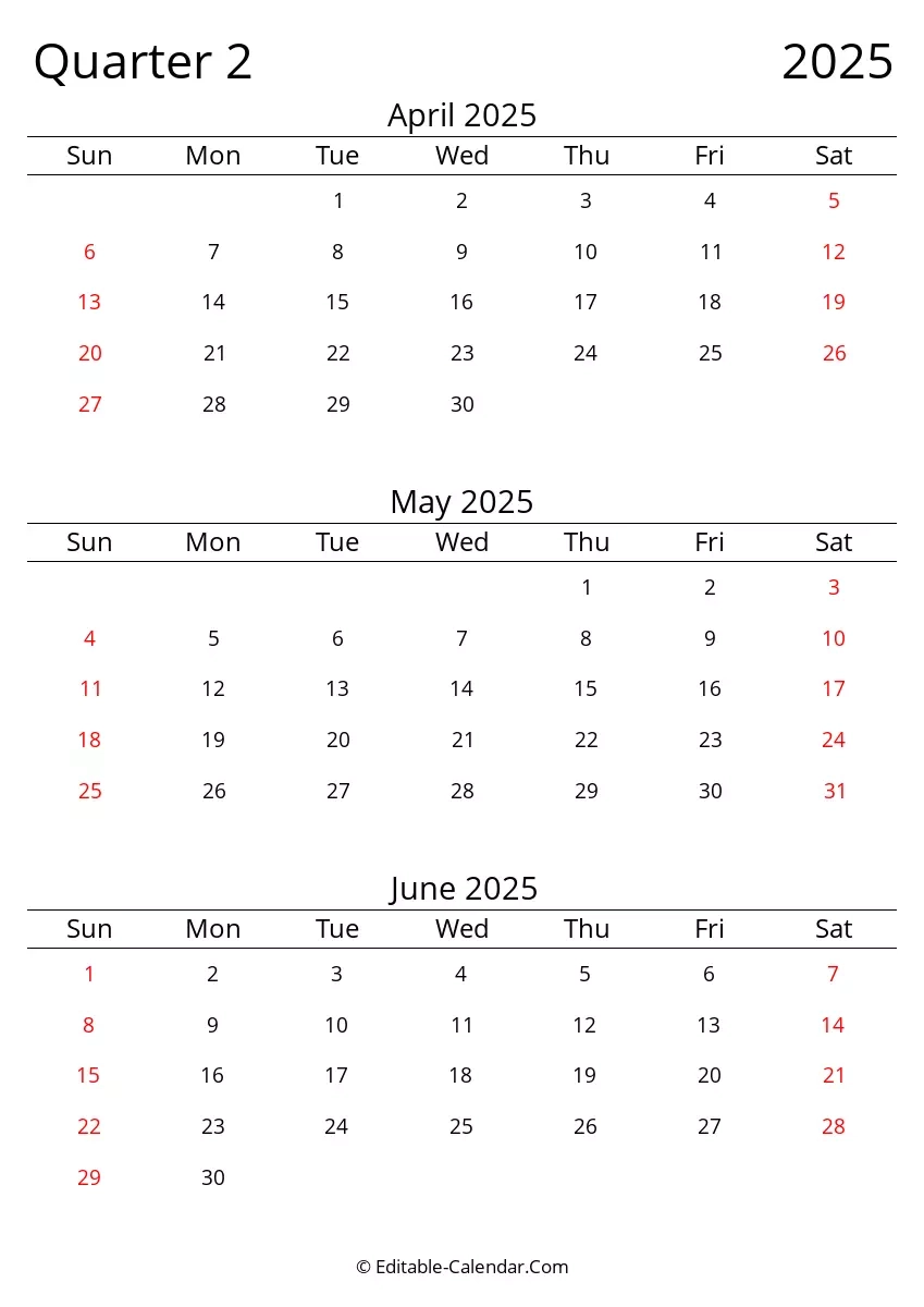 Quarter 2 Of 2025 Editable Calendar In Excel Word PDF Quarter 2 Of 2025 Editable Calendar In Excel Word PDF