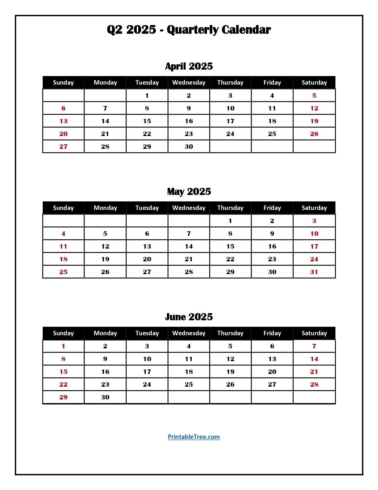 Quarterly Calendar 2025 Free Printable PDF Templates