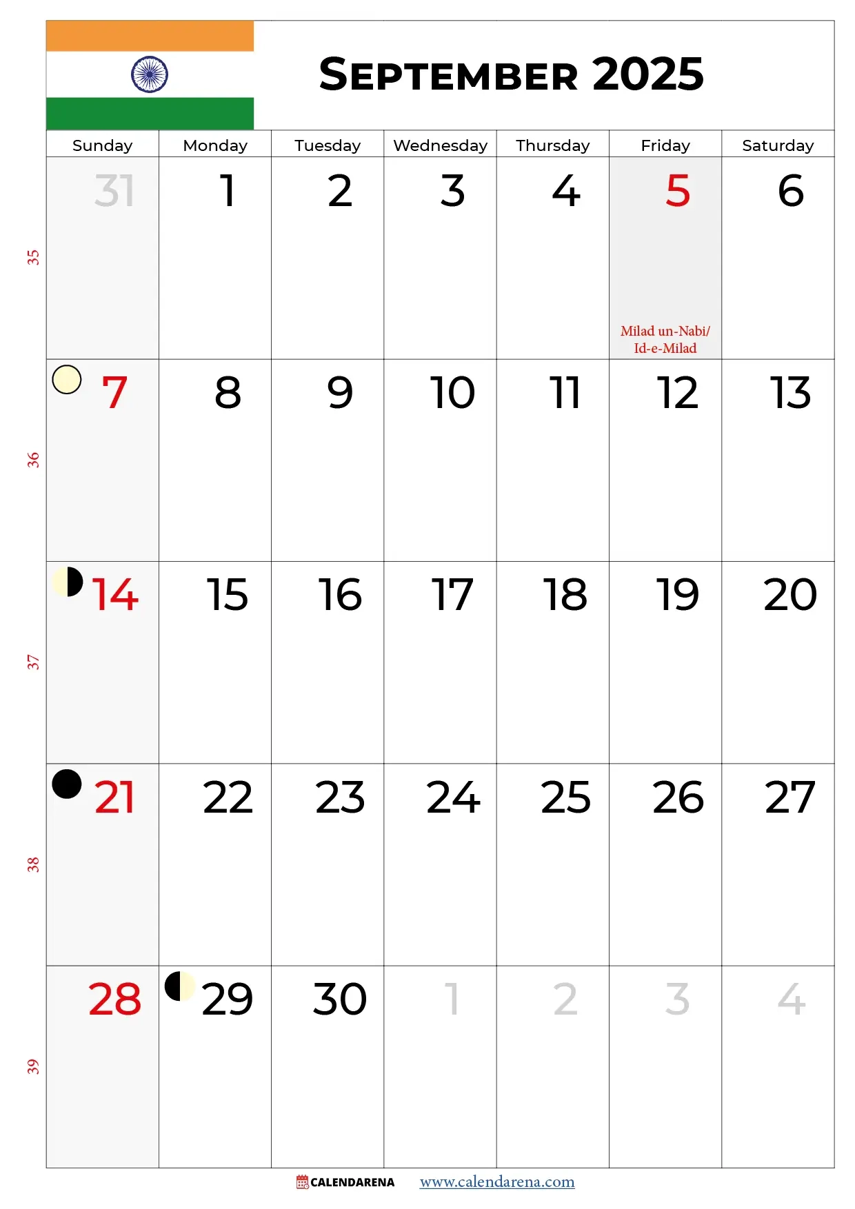 september 2025 calendar india