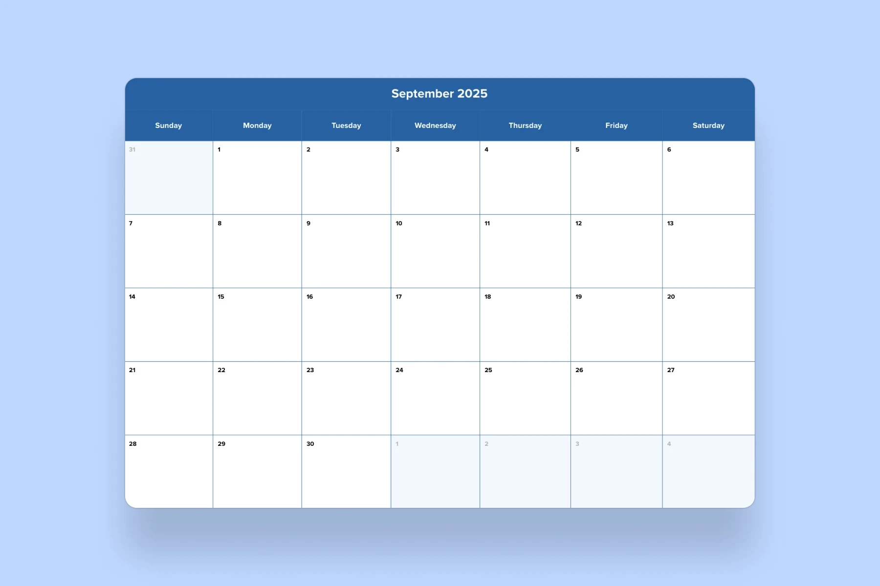 Free Printable Calendar For September 2025