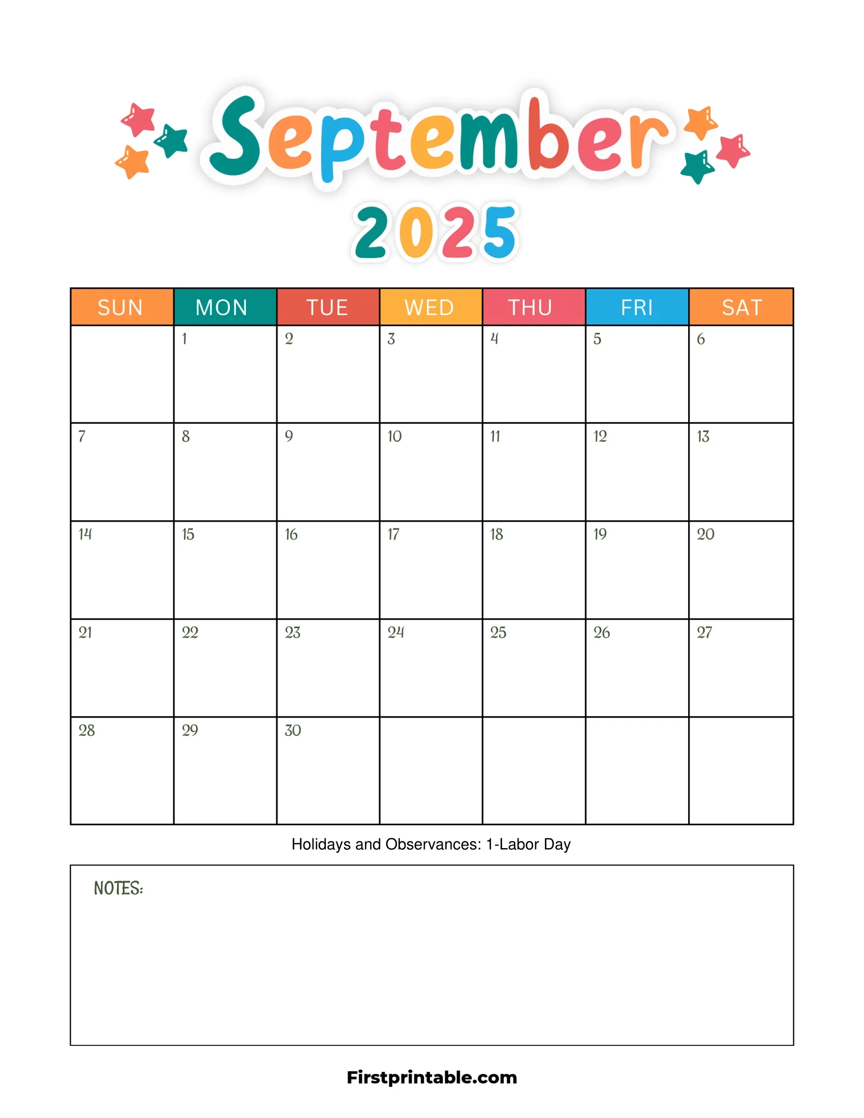 September 2025 Calendars Free Printable Fillable