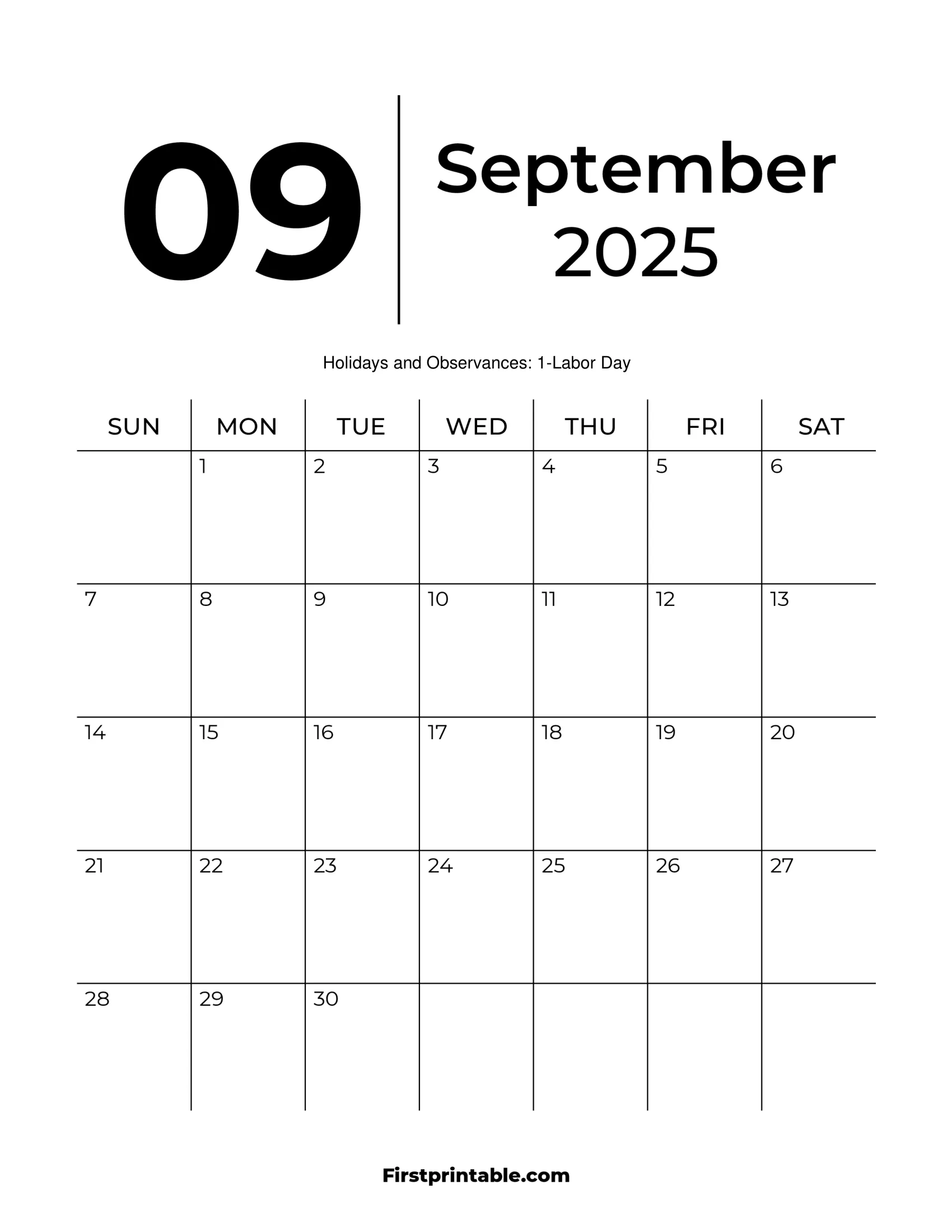 Sept Printable Calendar 2025
