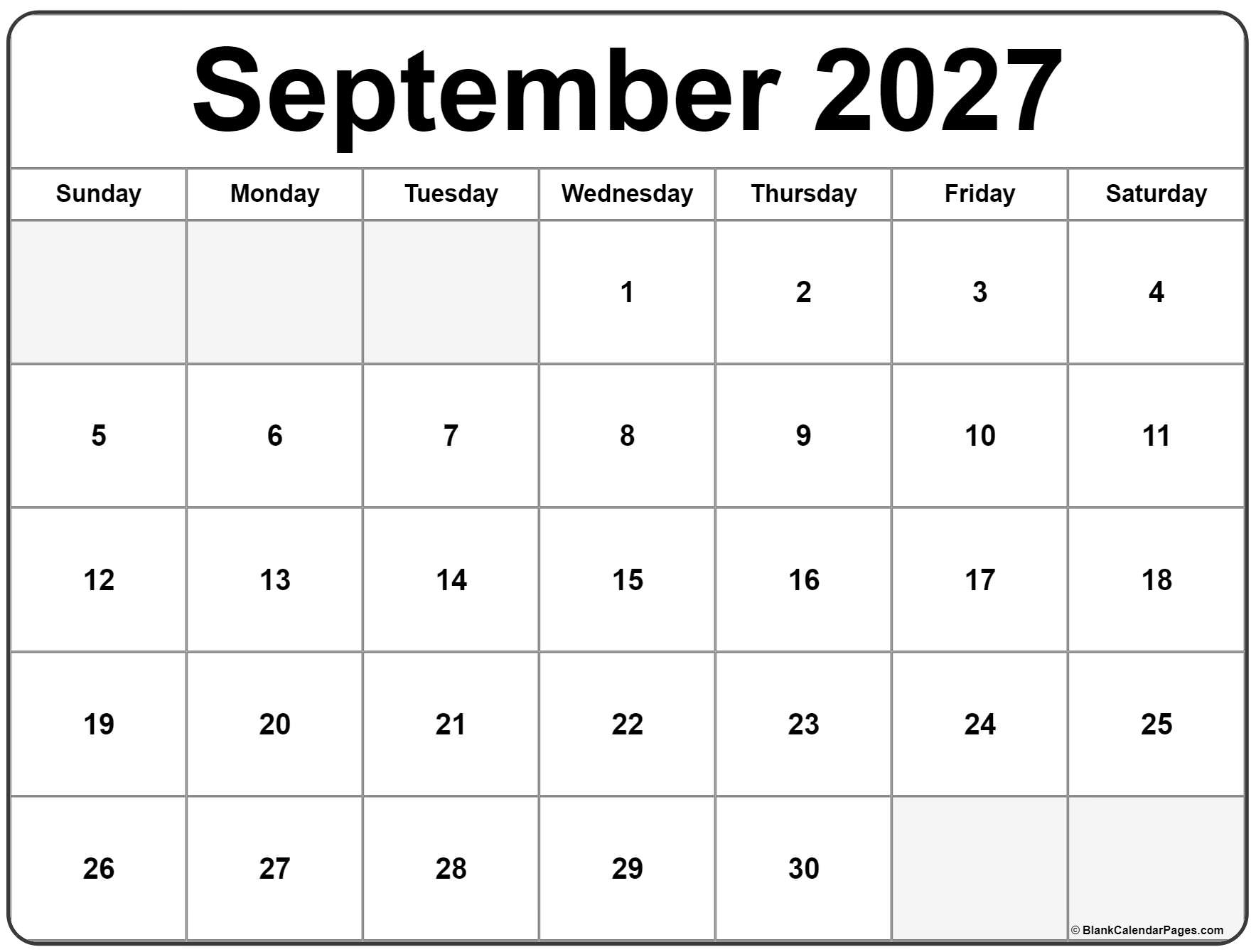 September 2027 Calendar Free Printable Calendars
