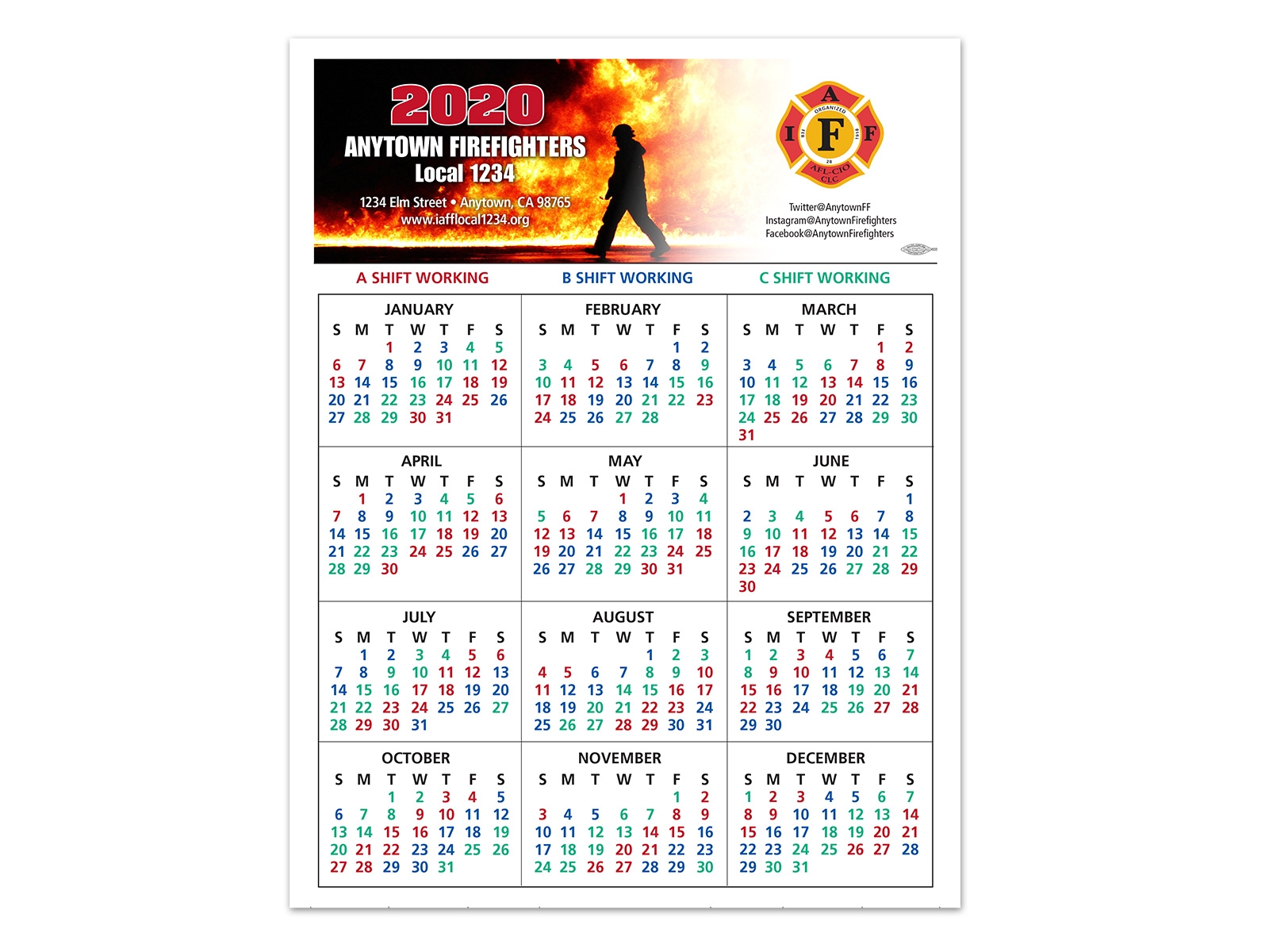 Shift Calendars Firefighters Print Design