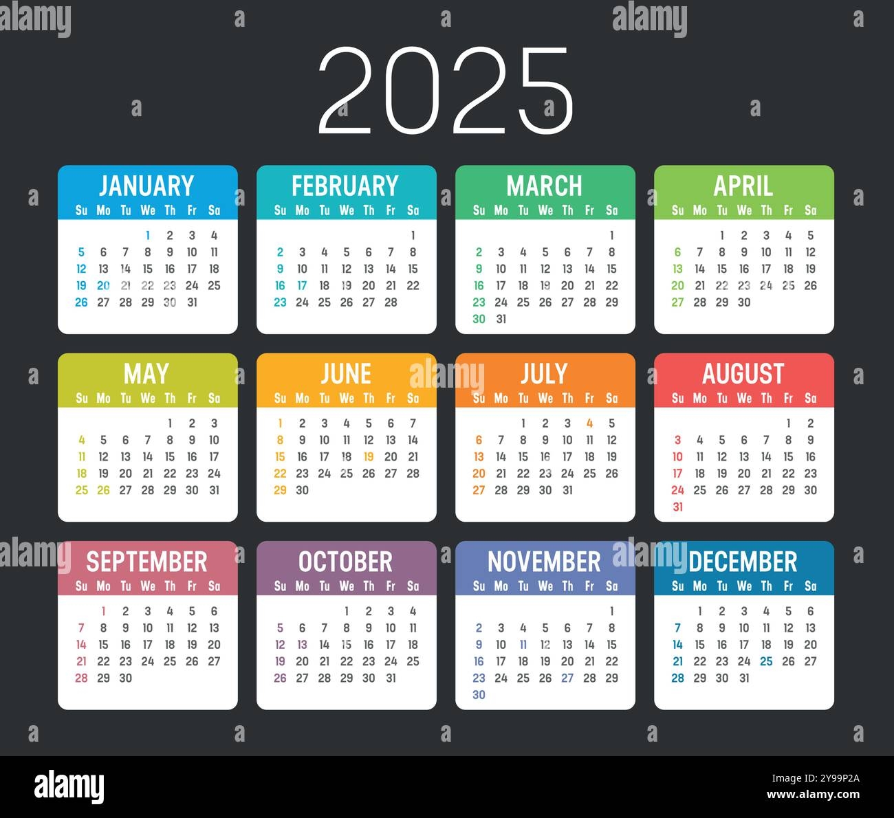 Pretty Printable Horizontal 2 Rows Calendar 2025