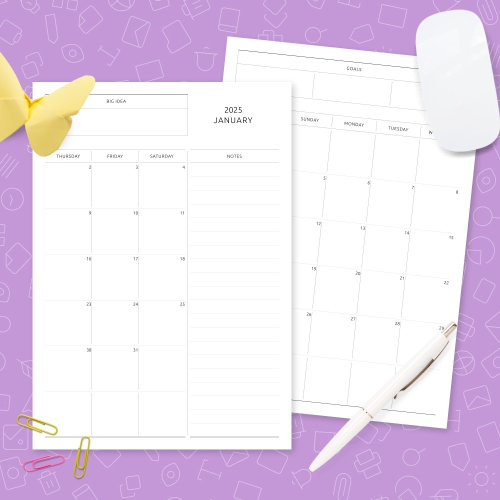 Simple Monthly Calendar With Notes To Do Goals Ideas Template Template Printable PDF
