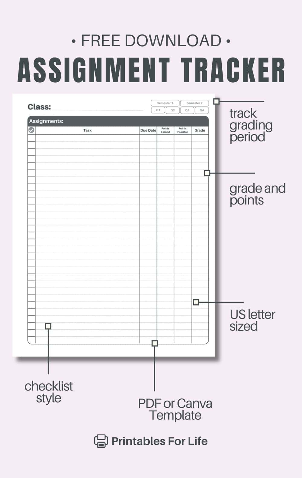 student assignment tracker free pdf download